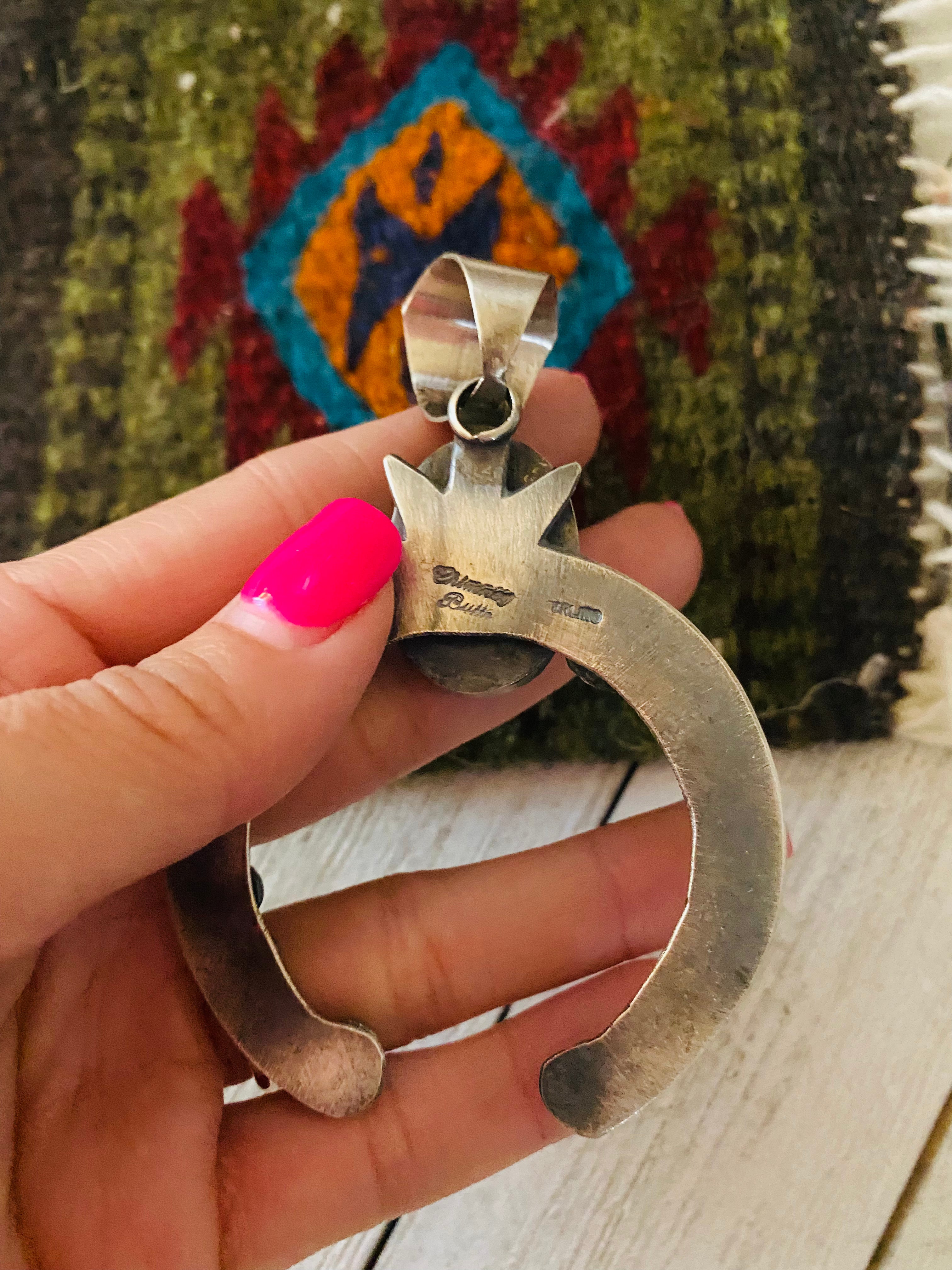 Handcrafted Sterling Silver & Turquoise Naja Pendant By Chimney Butte