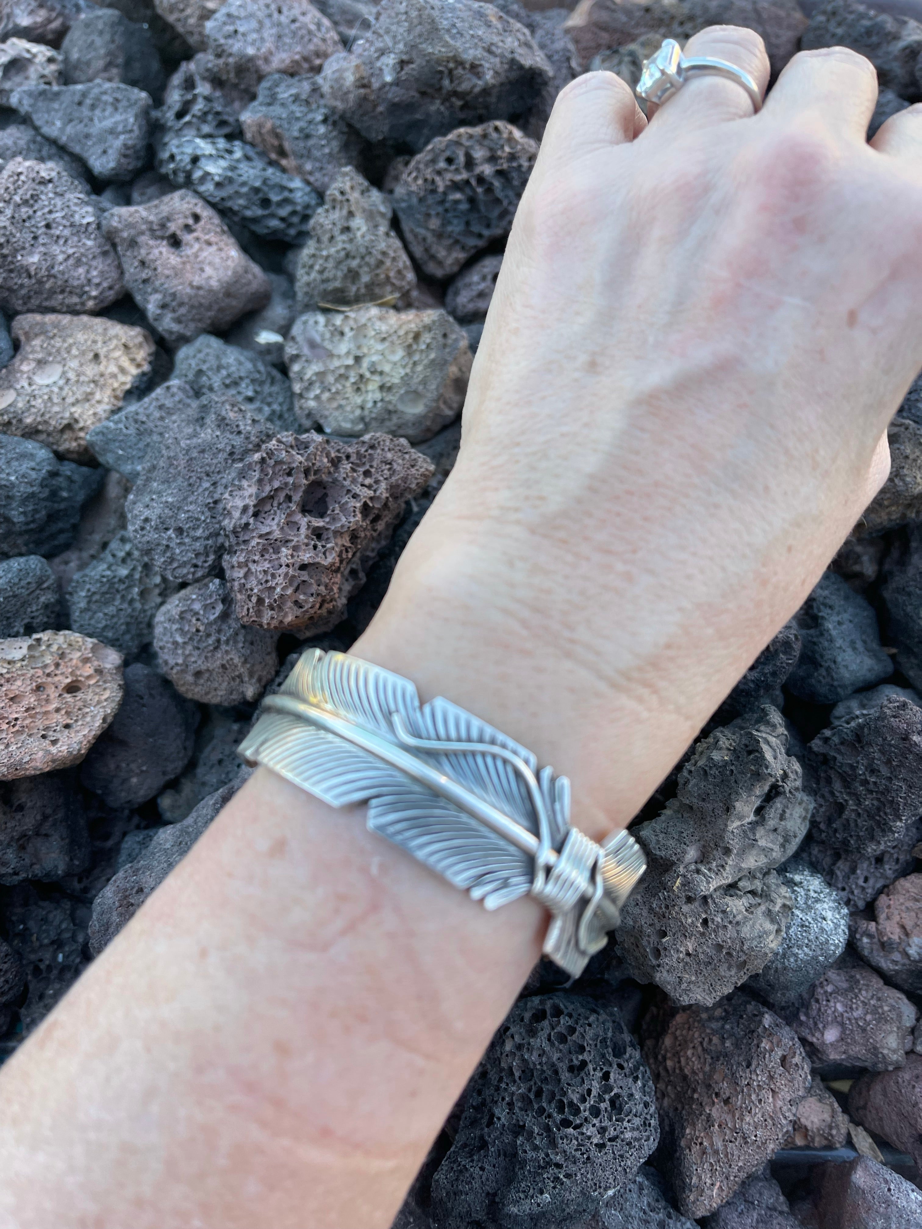 Handcrafted Sterling Silver Feather Bracelet Cuff