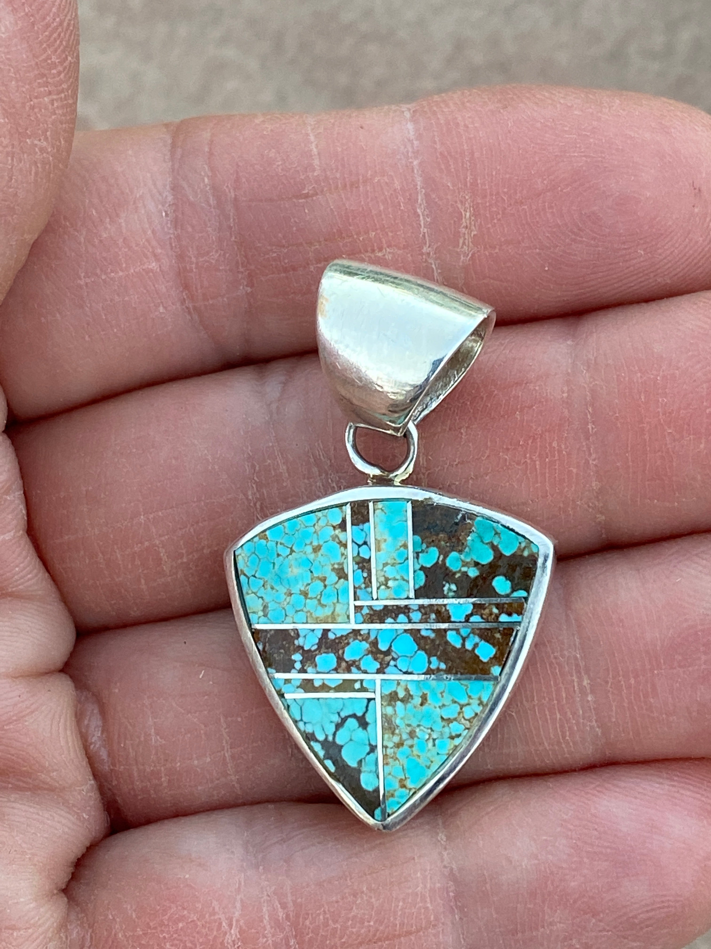 Handcrafted Turquoise Number 8 Triangle Pendant Necklace