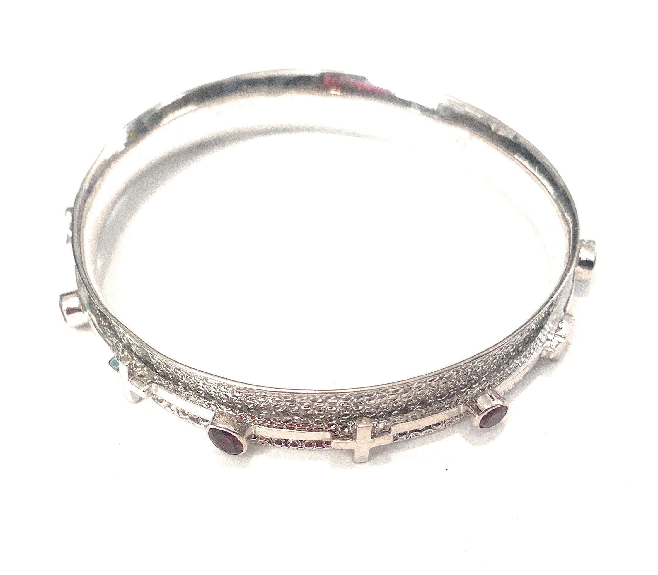 Navajo Sterling Silver & Topaz Bangle Bracelet Signed