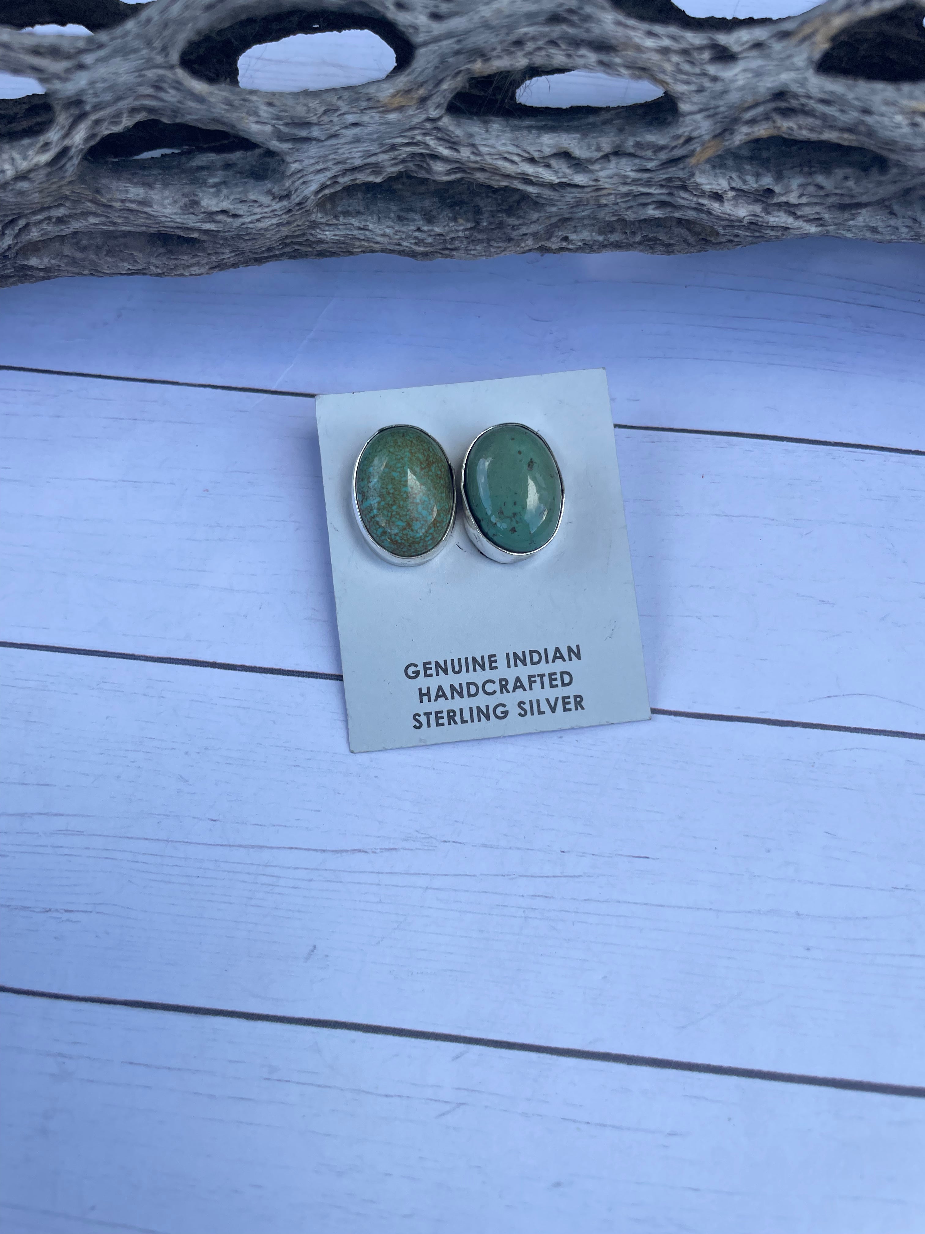 Handcrafted Turquoise And Sterling Silver Post Earrings