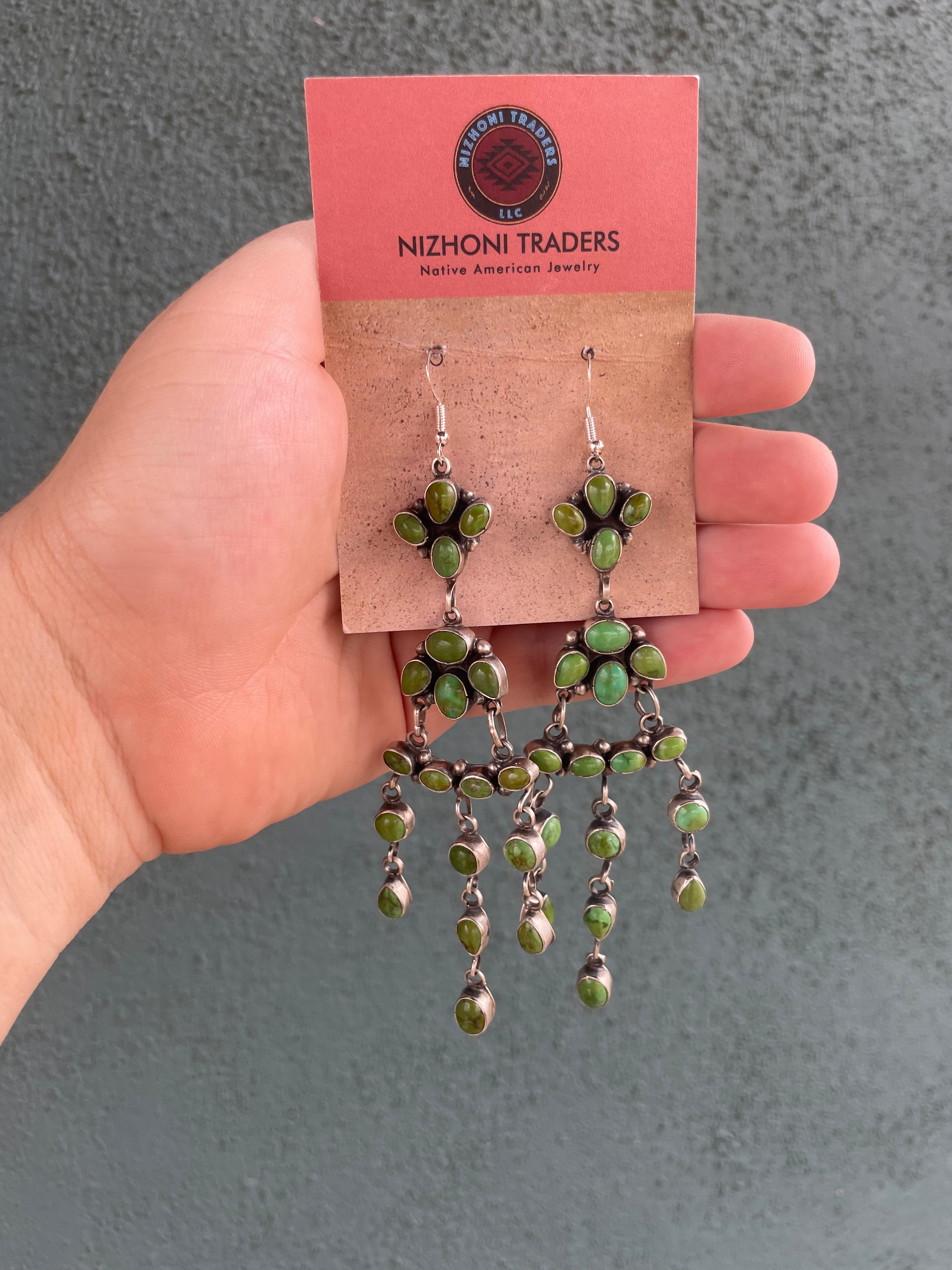 Handcrafted Sterling Silver And Sonoran Gold Turquoise Dangle Earrings Signed