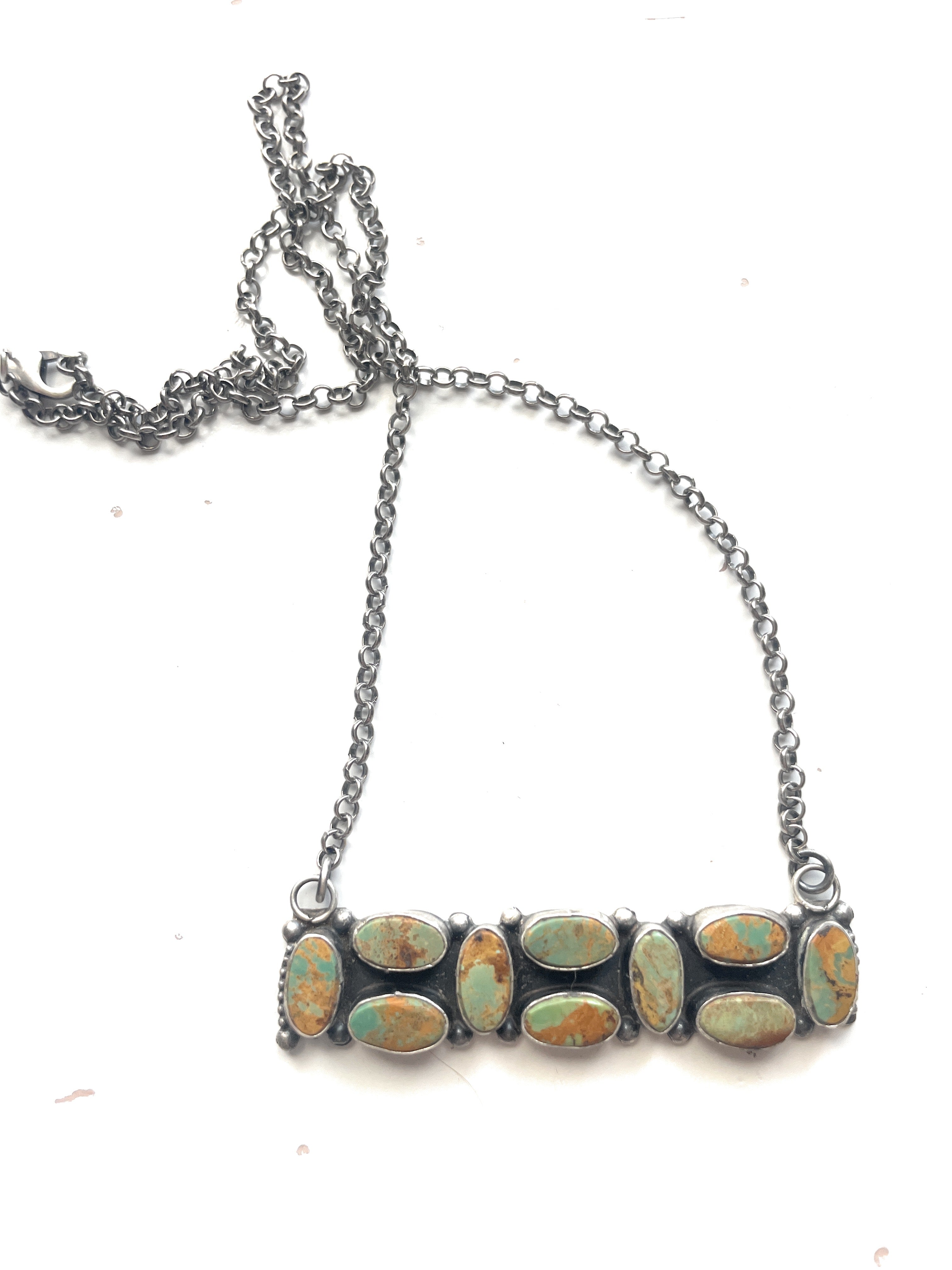 Handcrafted Bar Necklace Sterling Silver & Turquoise By Jacqueline Silver