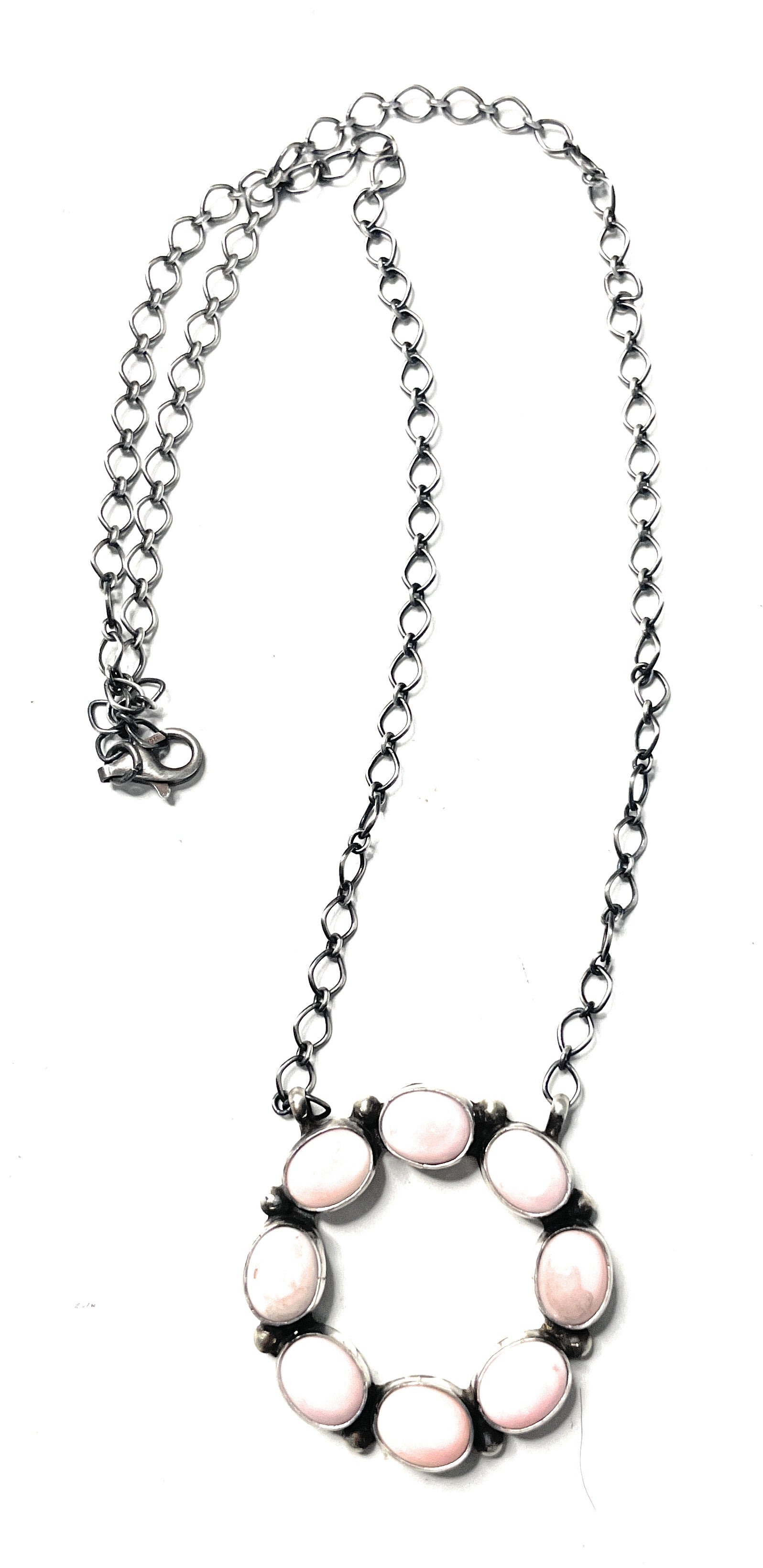 Handcrafted Queen Pink Conch Shell And Sterling Silver Necklace Signed