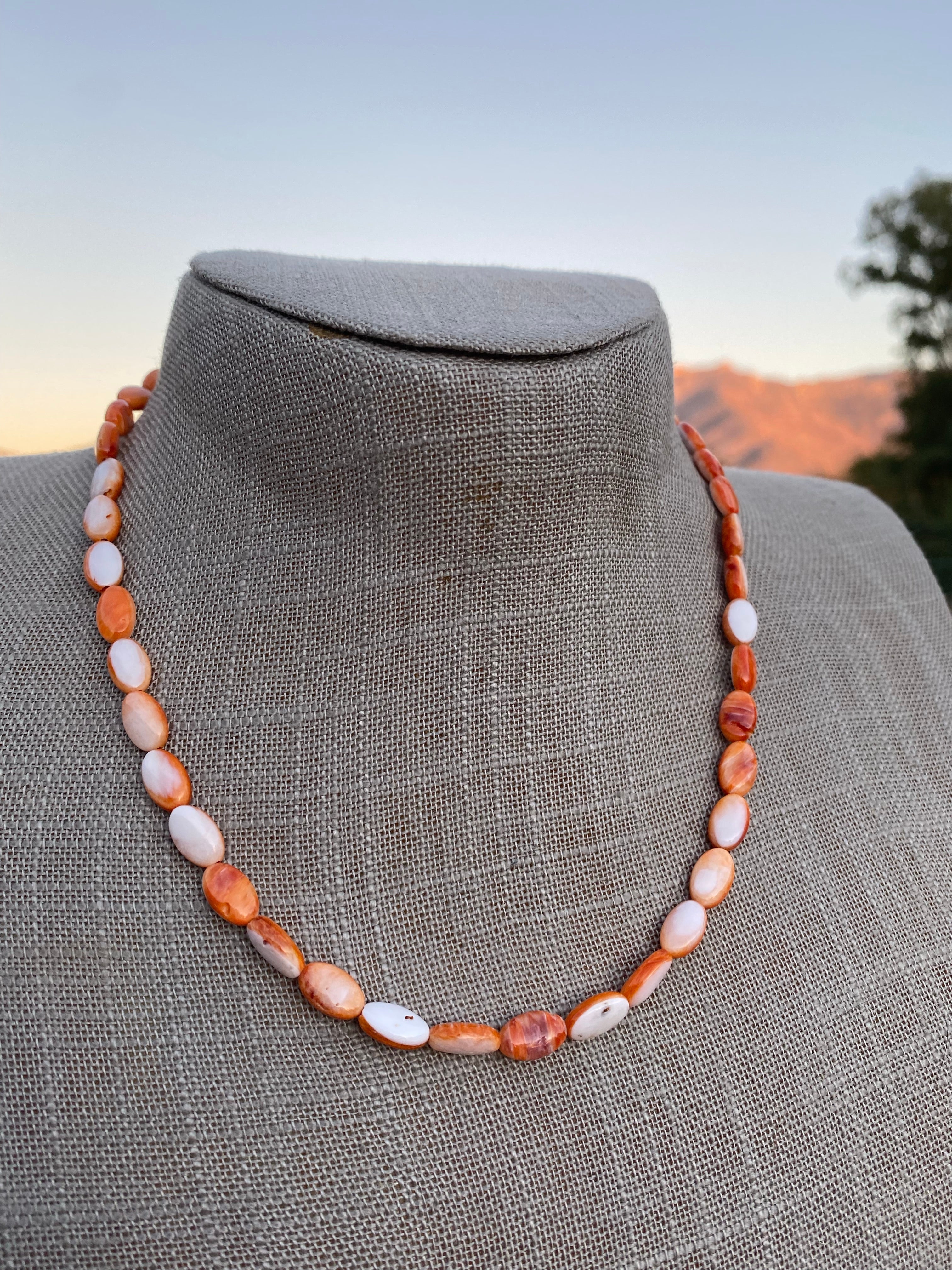 Handcrafted Spiny & Sterling Silver 16 inch Beaded Necklace