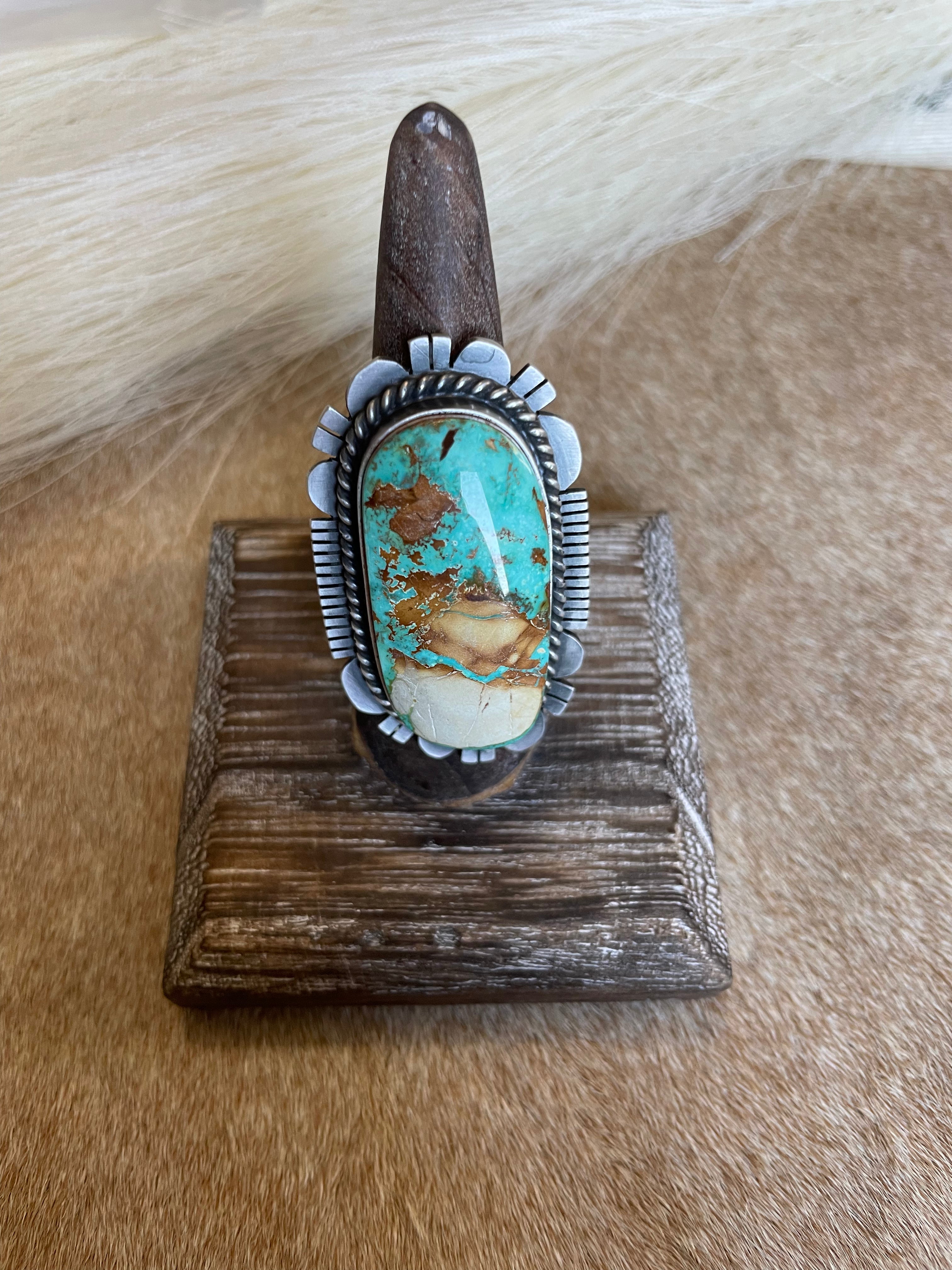 Navajo Turquoise & Sterling Silver Ring Size 8.5 Signed Russell Sam