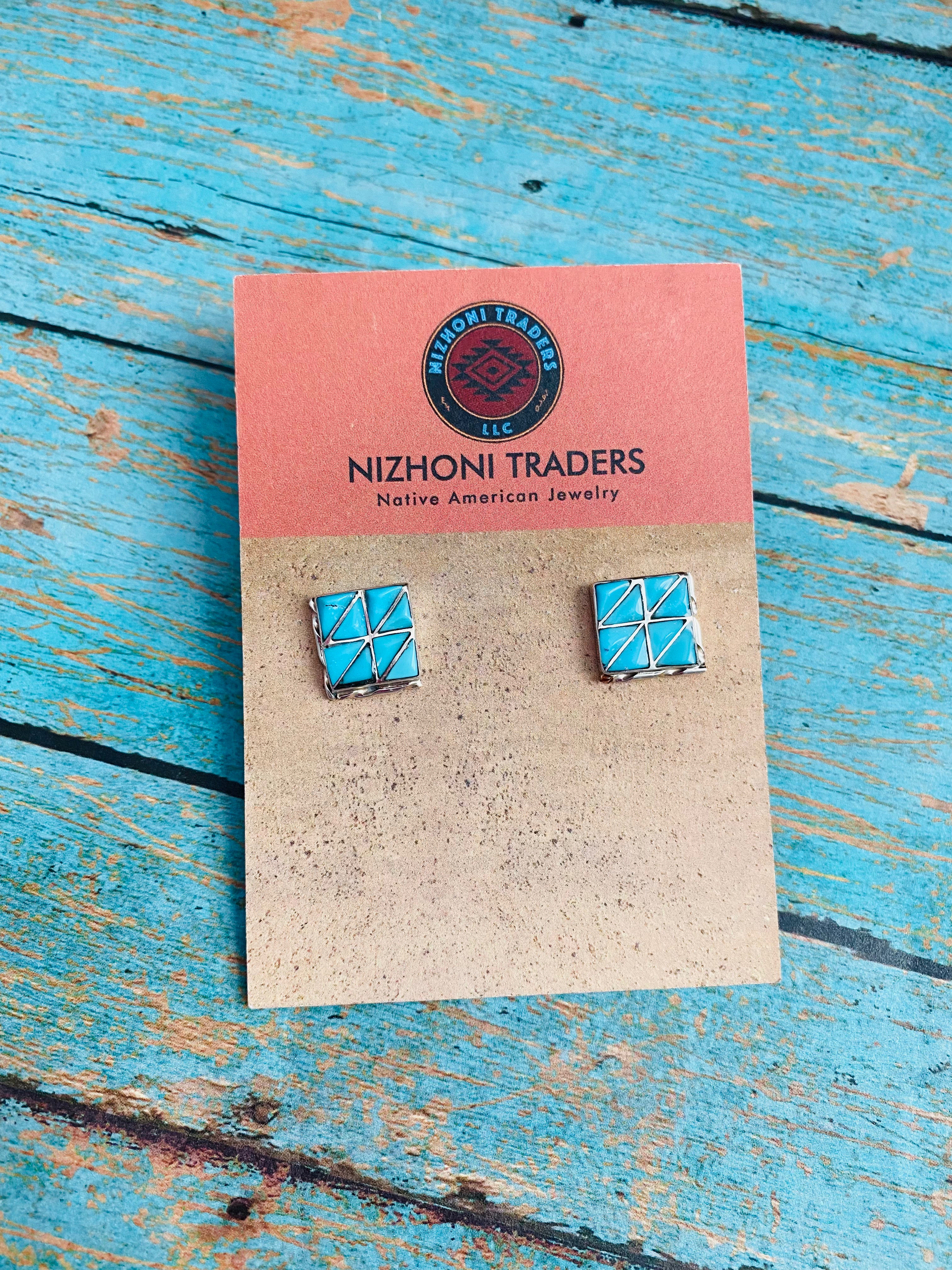 Handcrafted Sterling Silver & Turquoise Inlay Stud Earrings