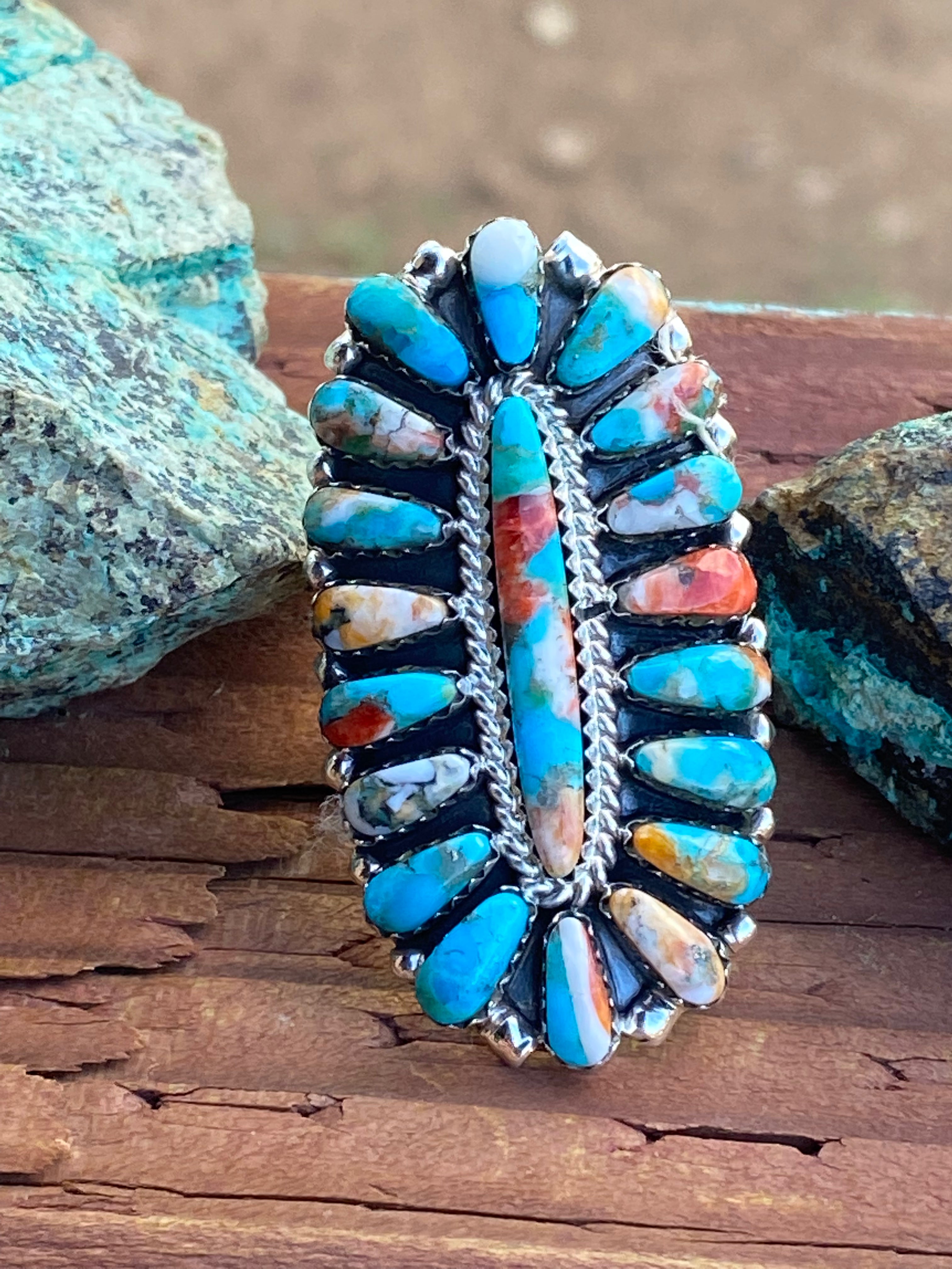 Handcrafted Sterling Silver & Natural Spice Mojave Cluster Ring