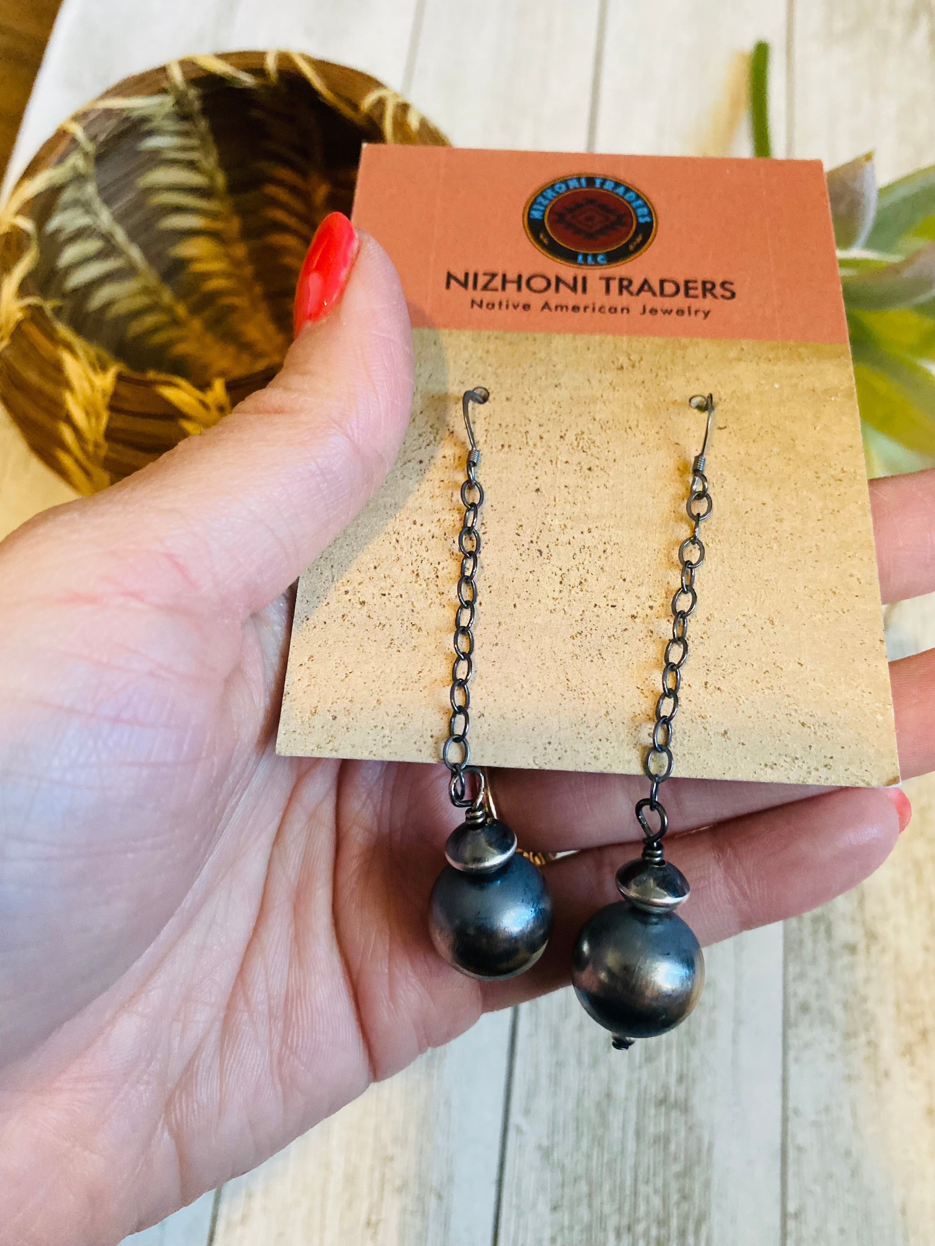 Handcrafted Pearl Sterling Silver Ball & Chain Dangle Earrings