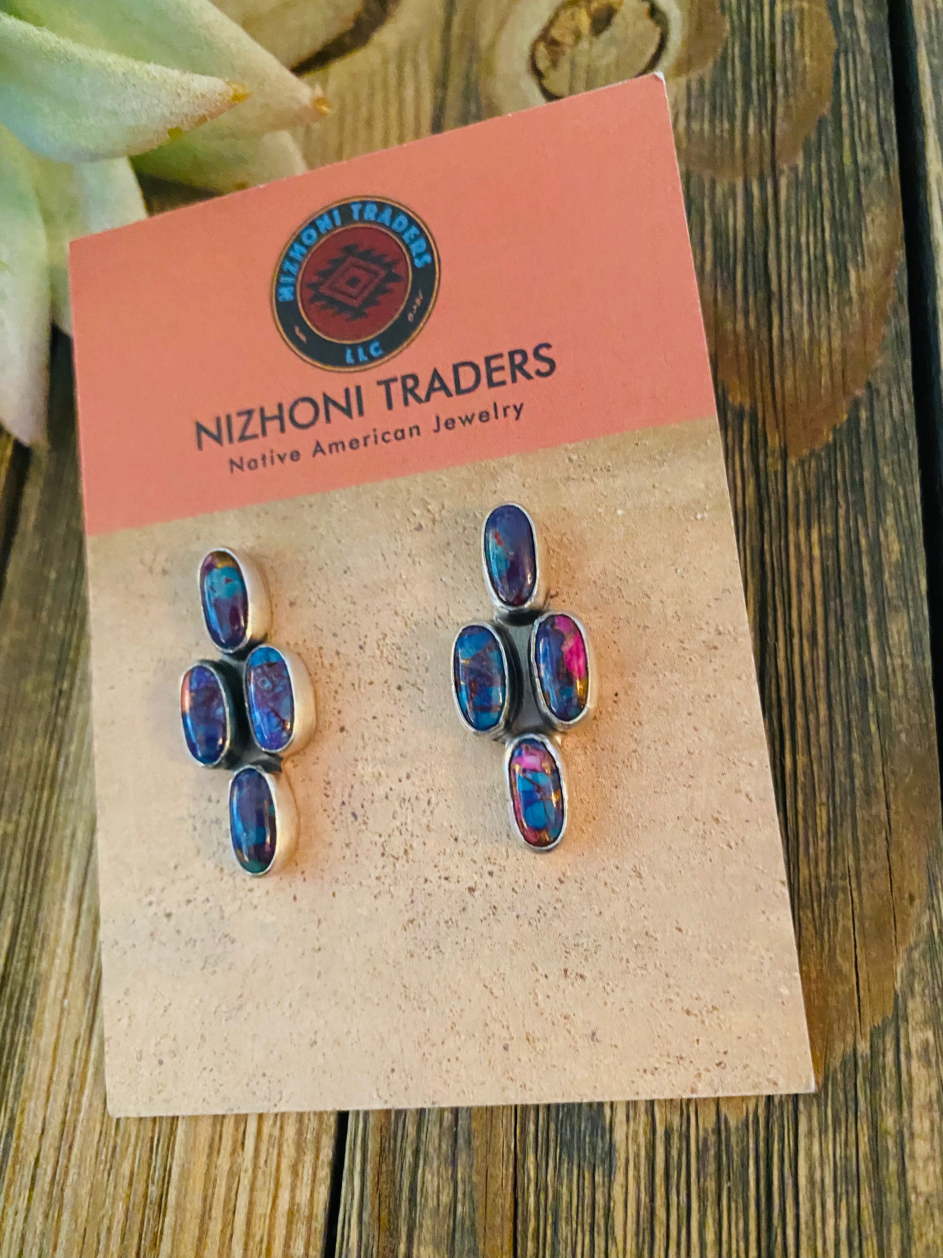 Handcrafted Pink Dream Mohave & Sterling Silver Post Earrings