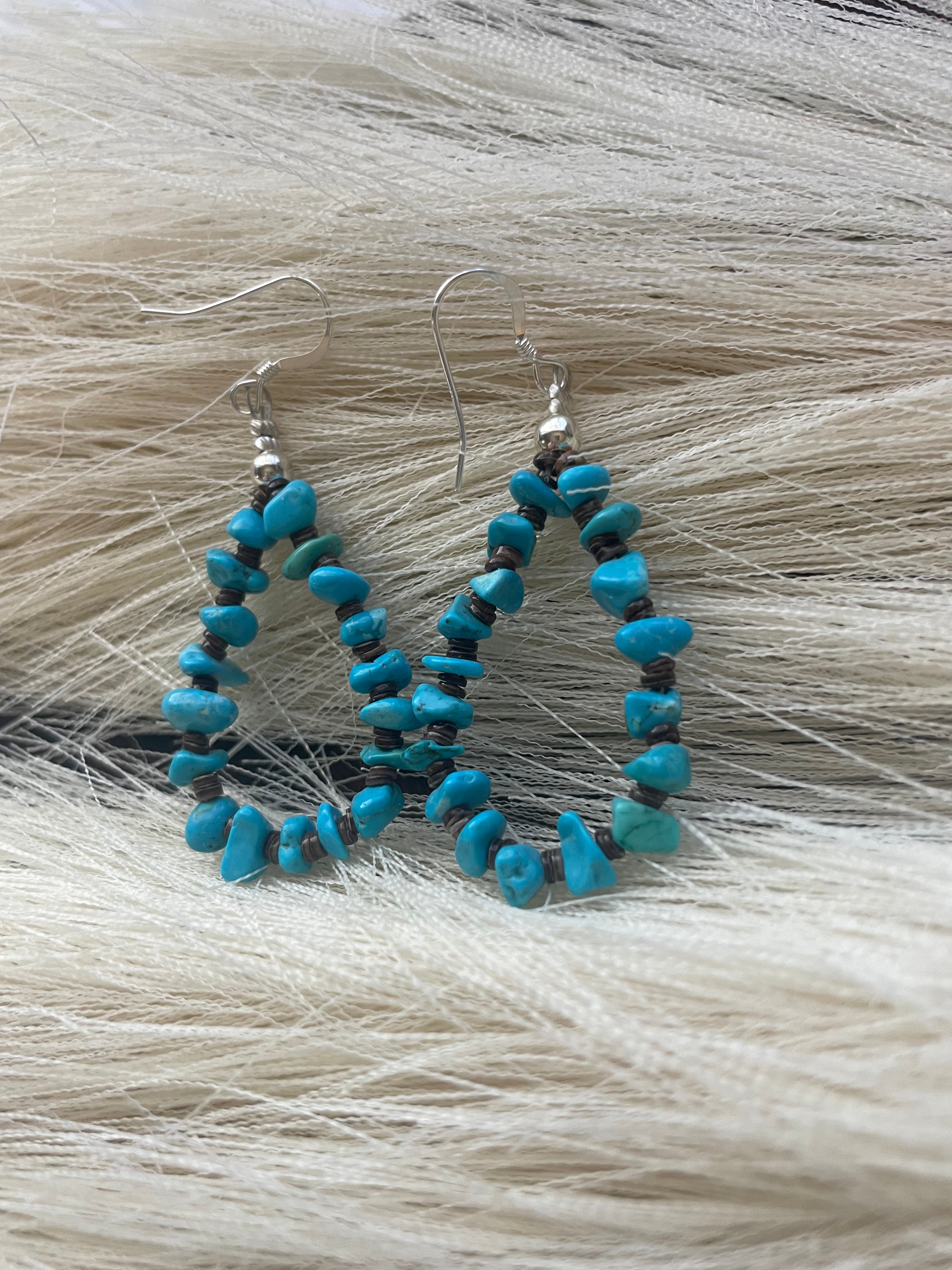 Handcrafted Sterling Silver Turquoise Chips Earrings-sm