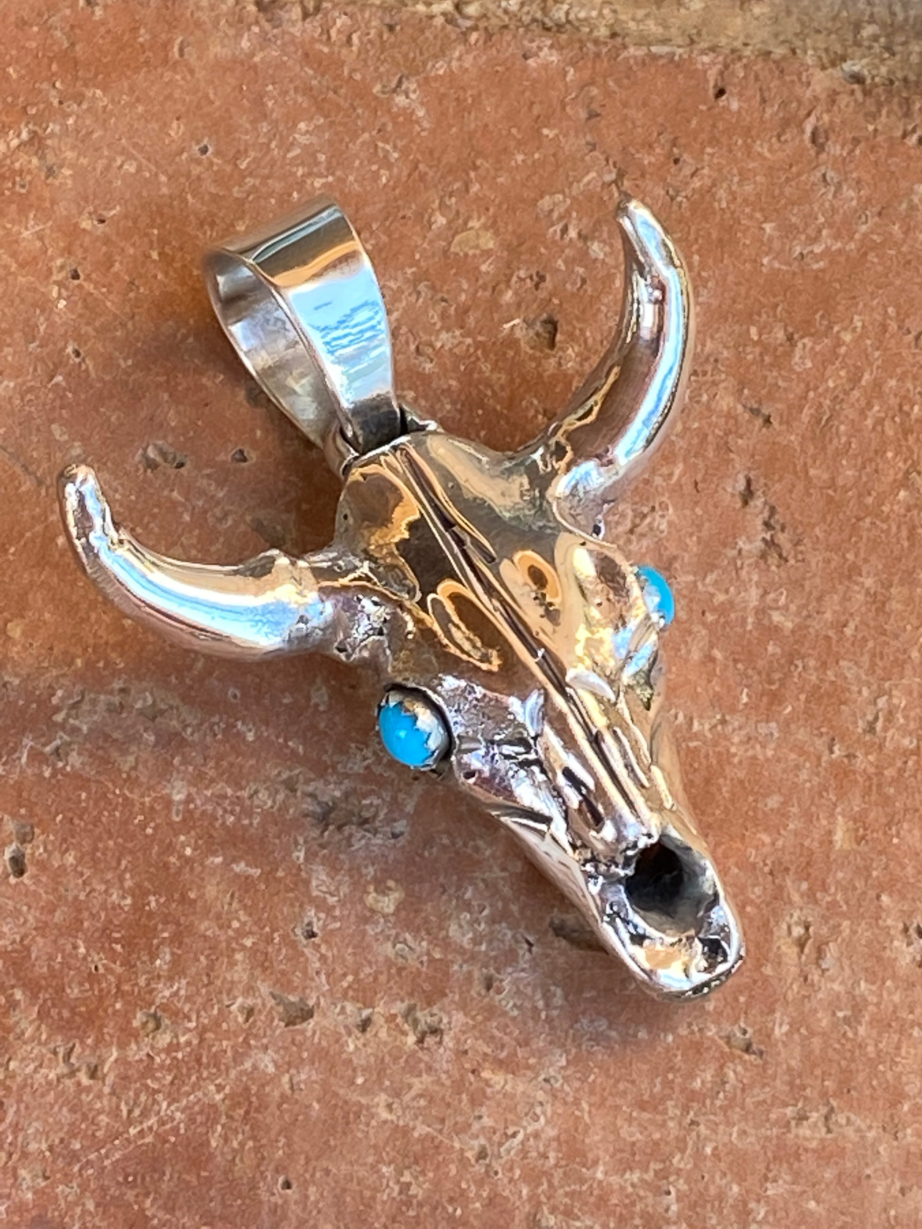 Handcrafted Sterling Silver & Turquoise Skull Pendant