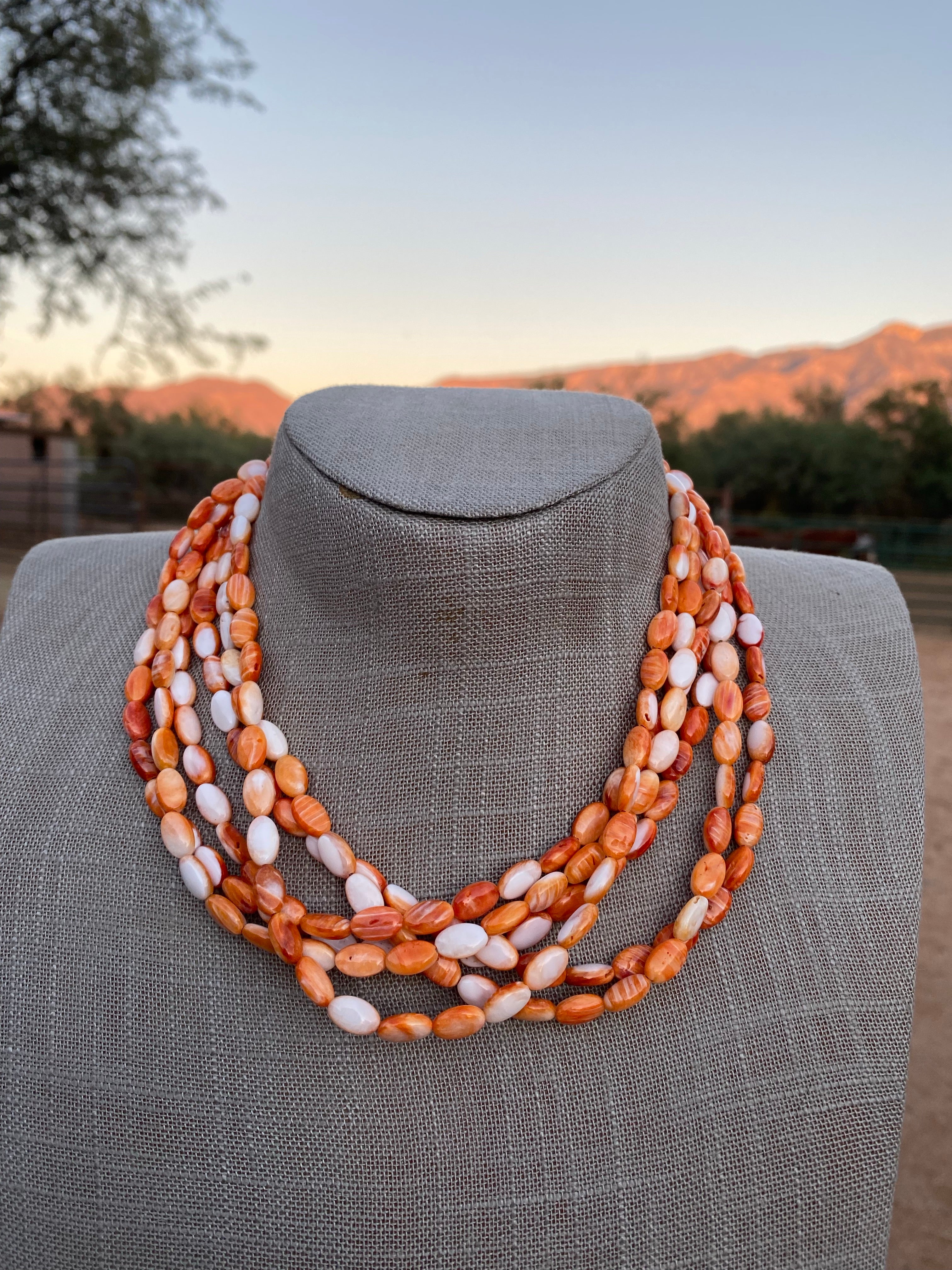 Handcrafted Spiny & Sterling Silver 16 inch Beaded Necklace