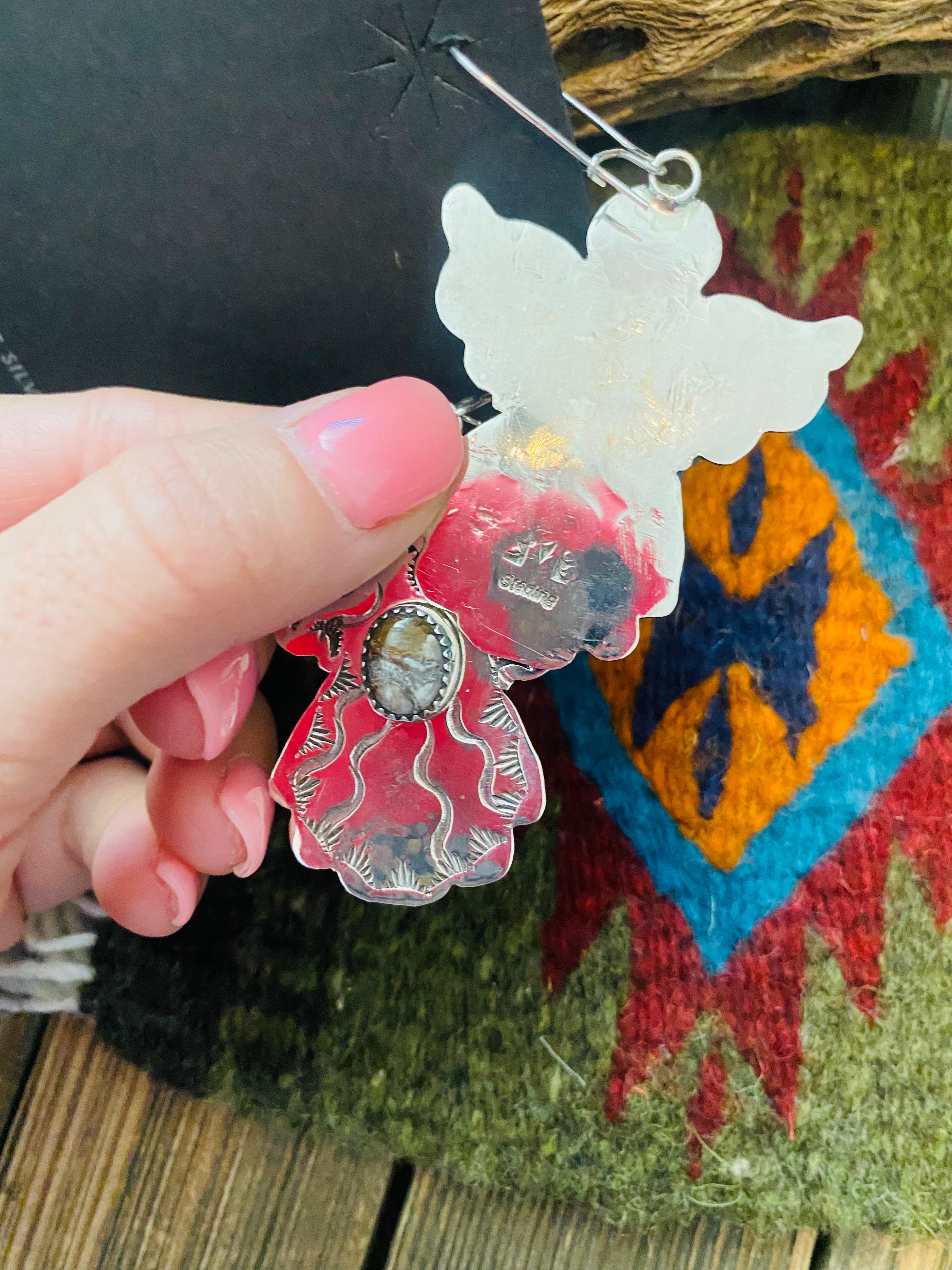 Handcrafted Jasper & Sterling Silver Angel Dangle Earrings