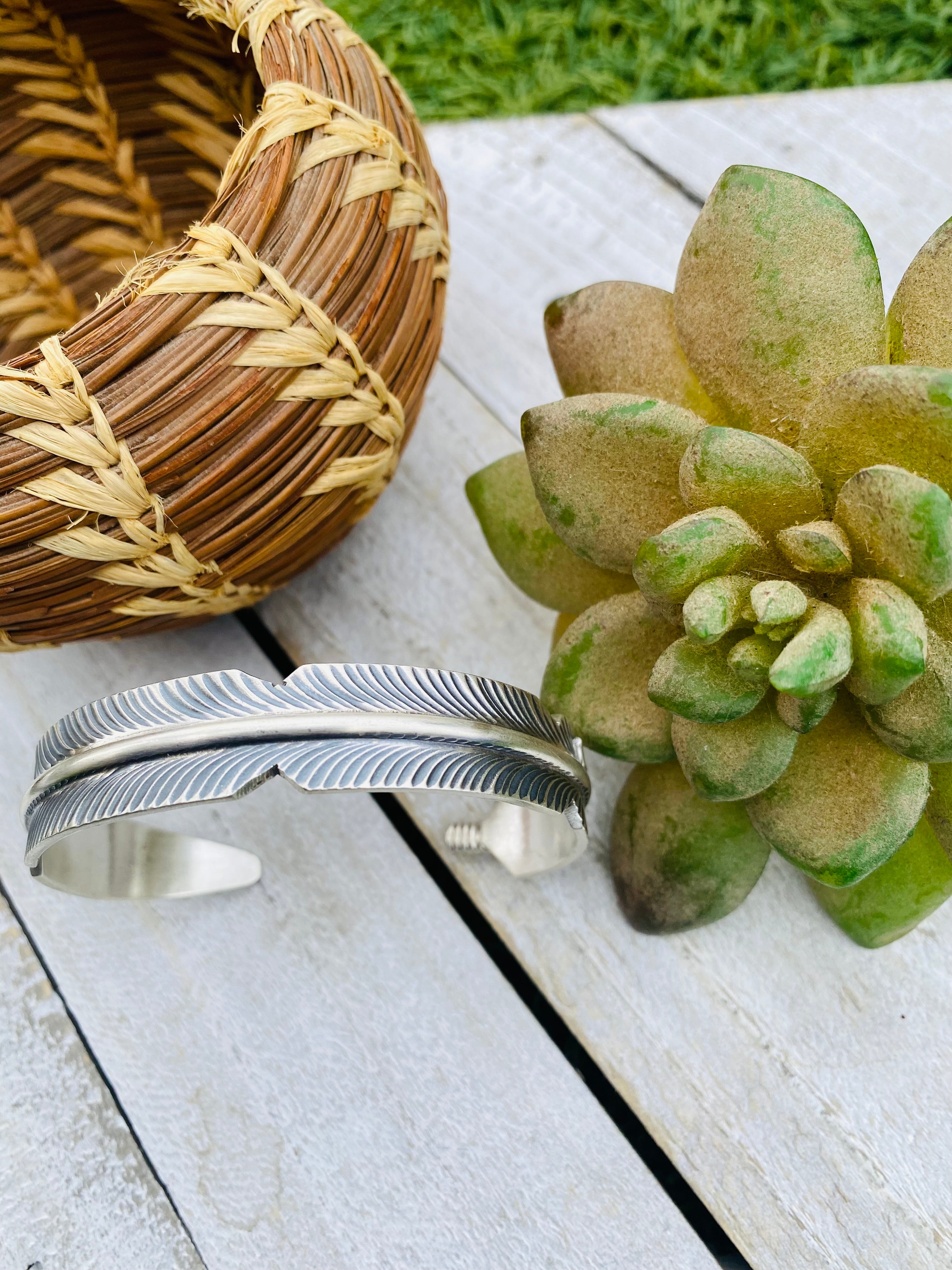 Handcrafted Sterling Silver Hand Crafted Feather Cuff Bracelet
