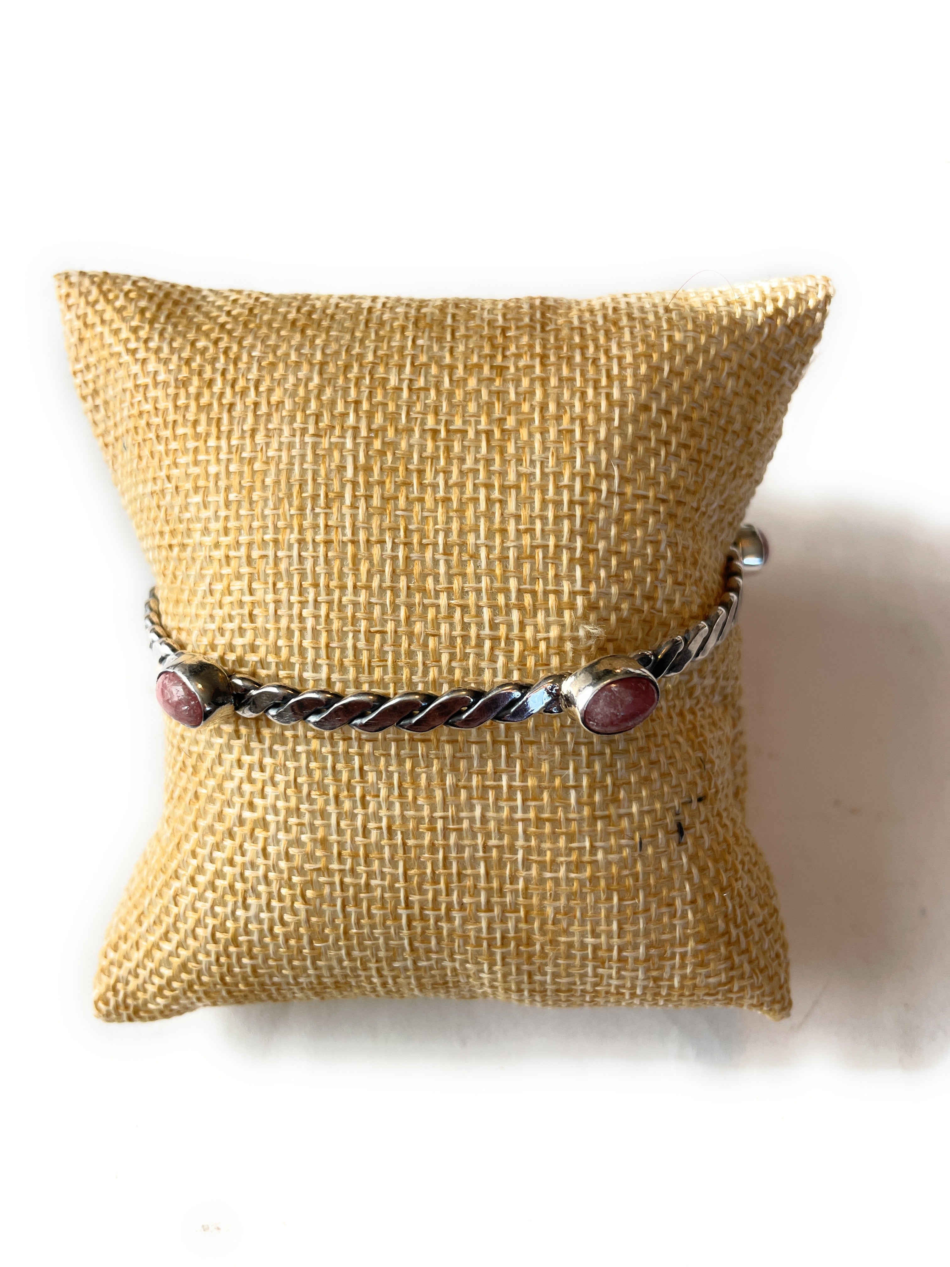 Handcrafted Rhondite And Sterling Silver Bangle Bracelet