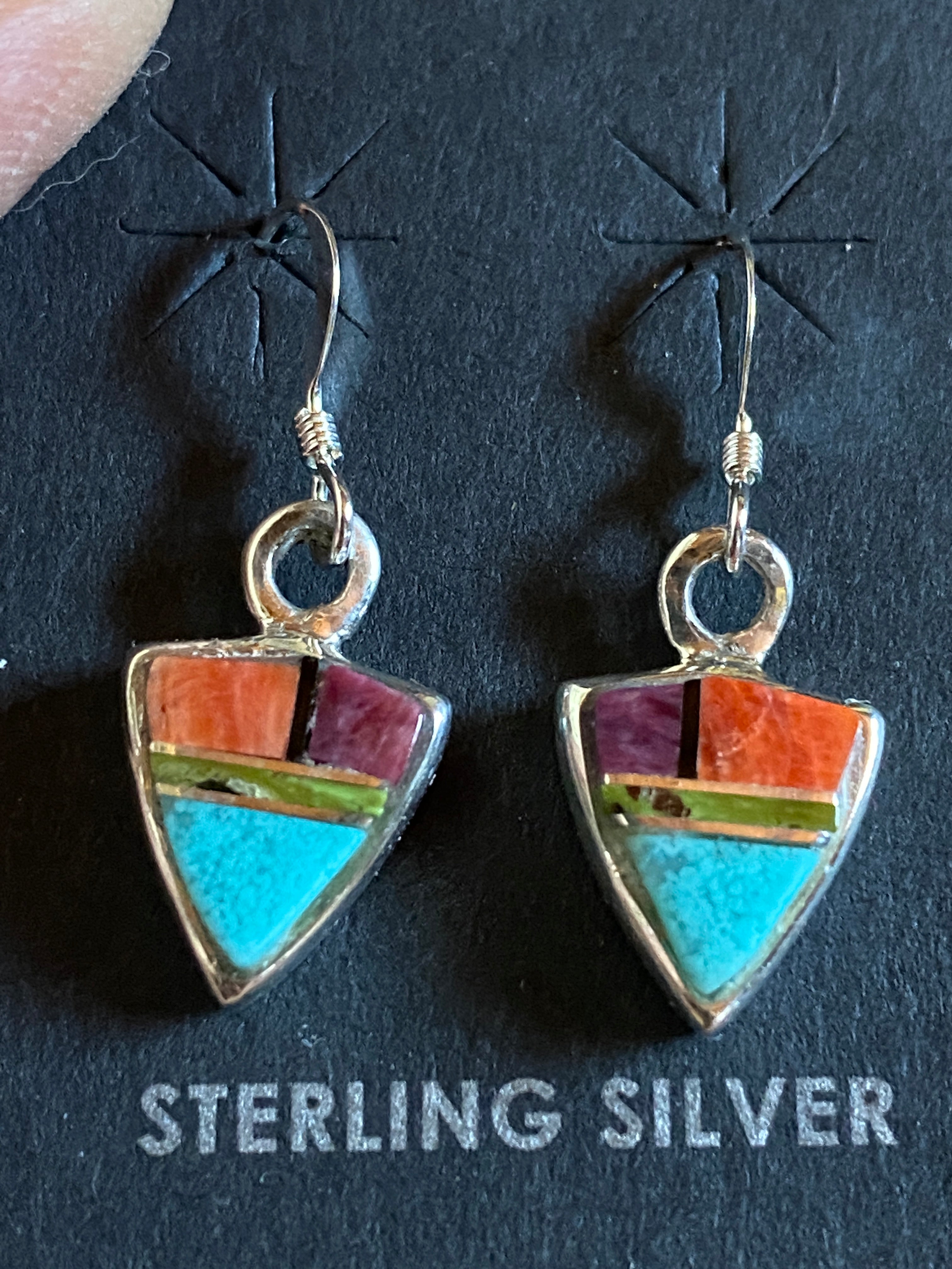 Handcrafted Turquoise Orange Spiny Mini Triangle Drop Earrings