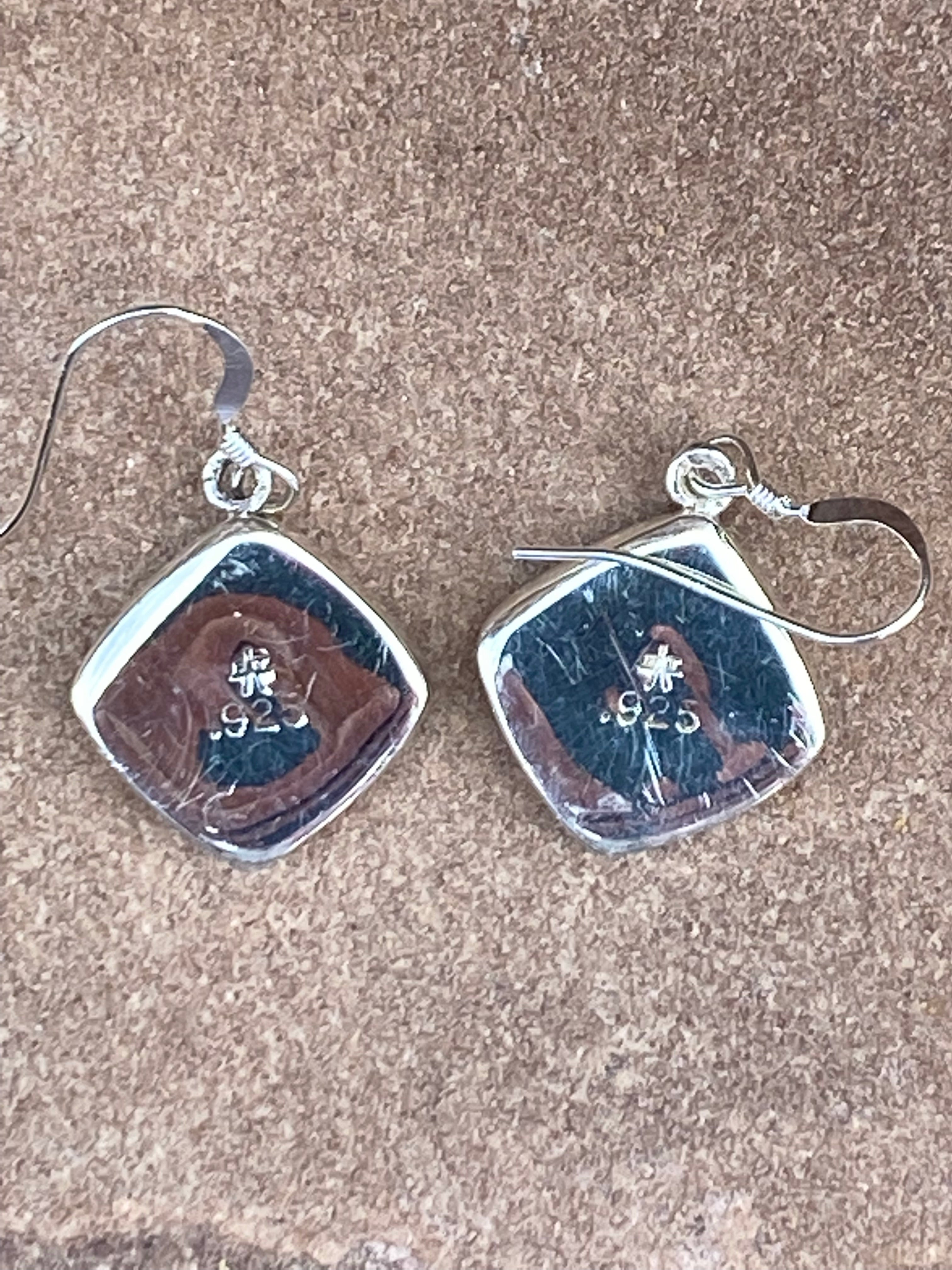 Handcrafted Turquoise 8 & Sterling Silver Mini Square Dangle Earrings