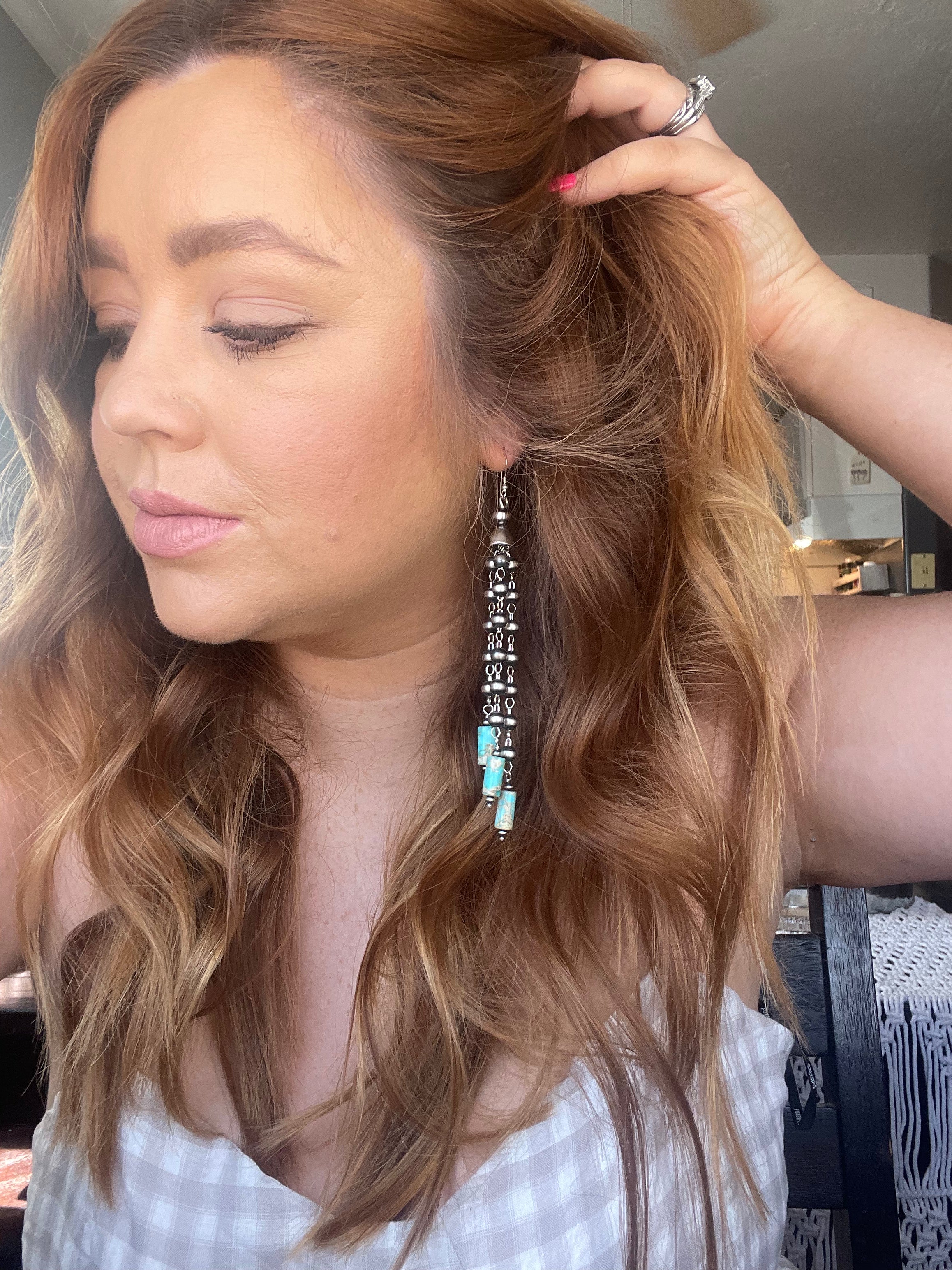 Pearl Sterling Silver Hand Made Turquoise Dangle Earrings