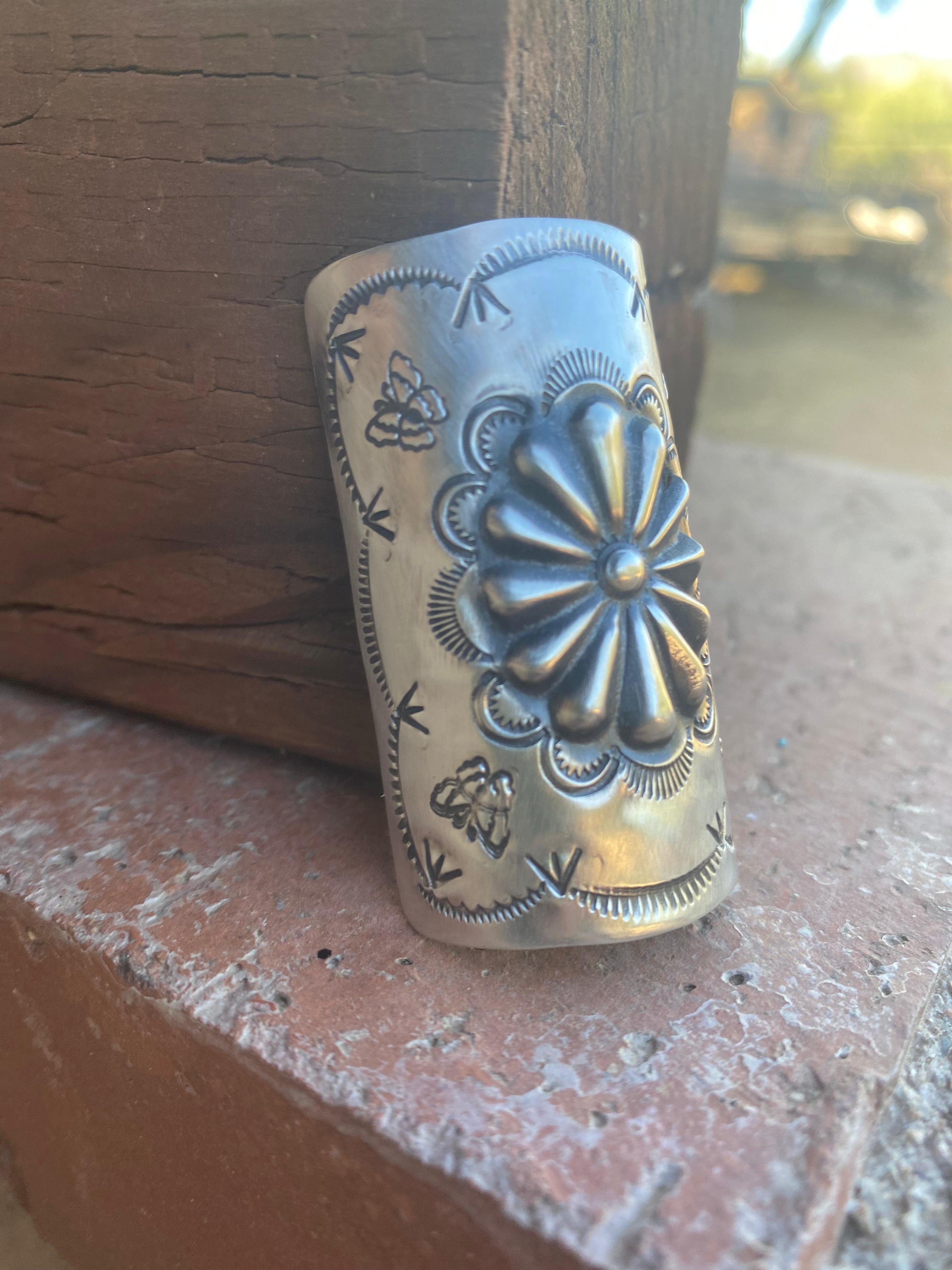 Handcrafted Sterling Southwest Hand Stamped Hair Ponytail / Braid Accessory 1.5 inch