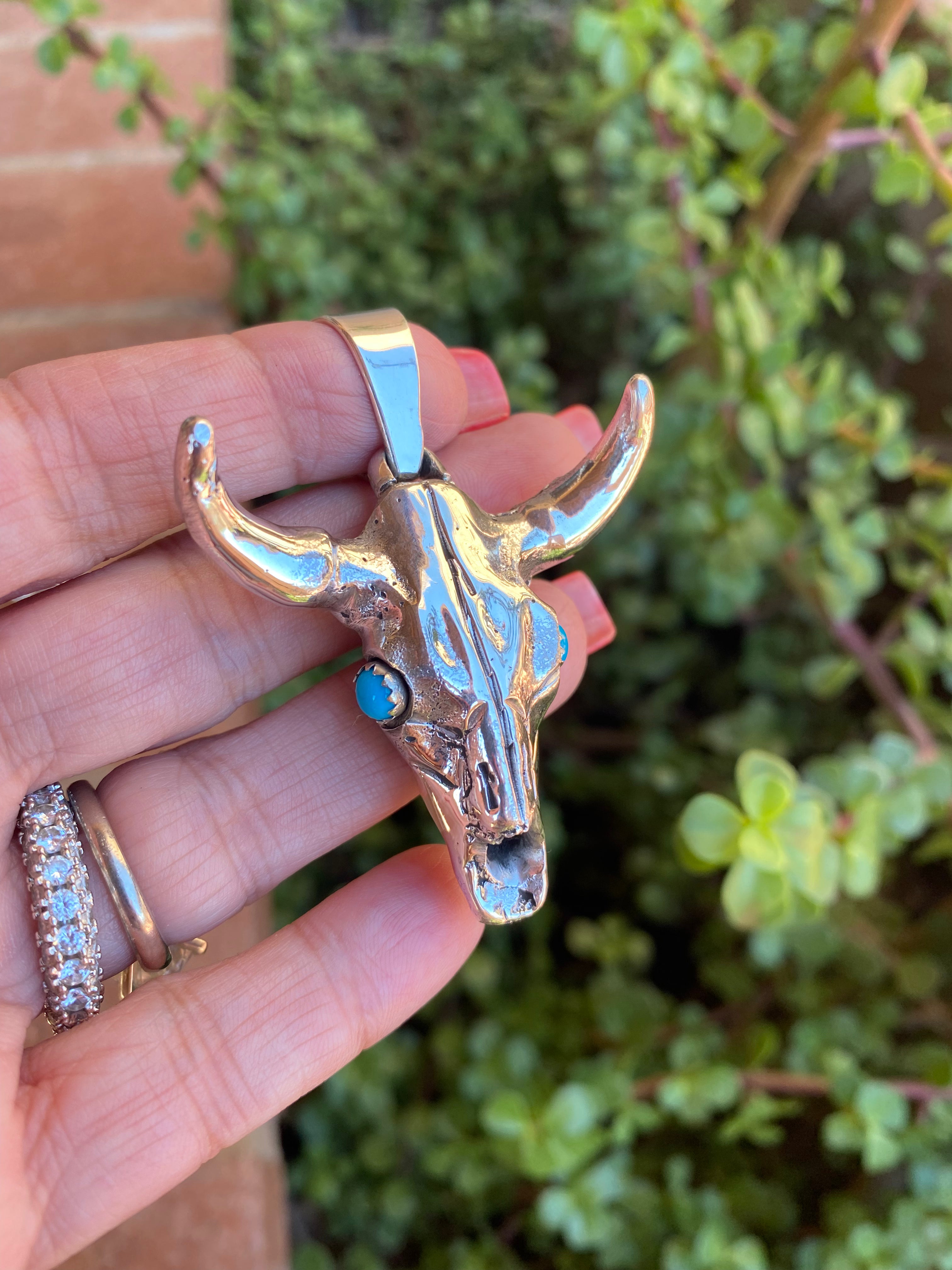 Handcrafted Sterling Silver & Turquoise Skull Pendant