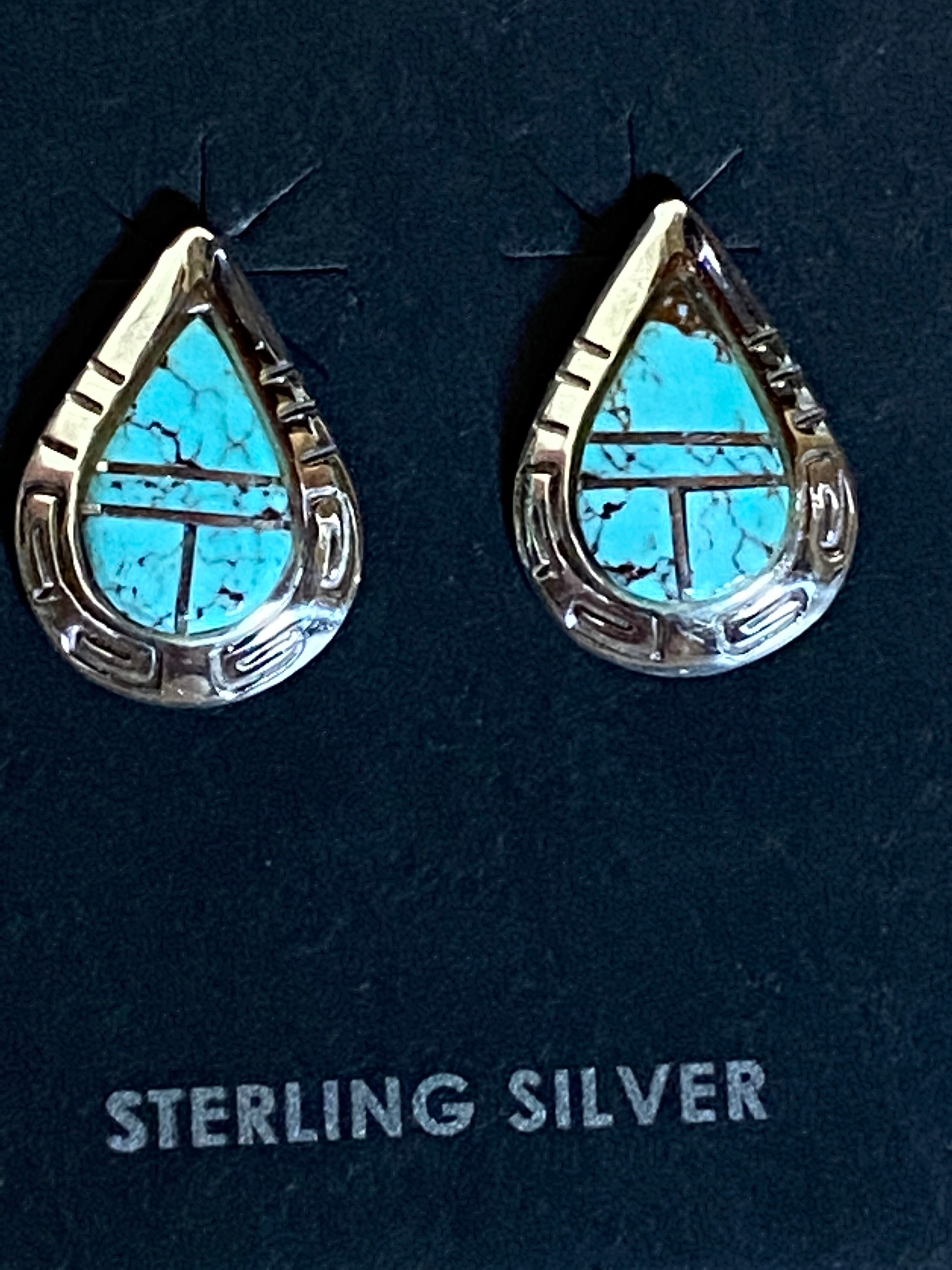 Handcrafted Turquoise 8 & Sterling Silver Tear Drop Stud Earrings