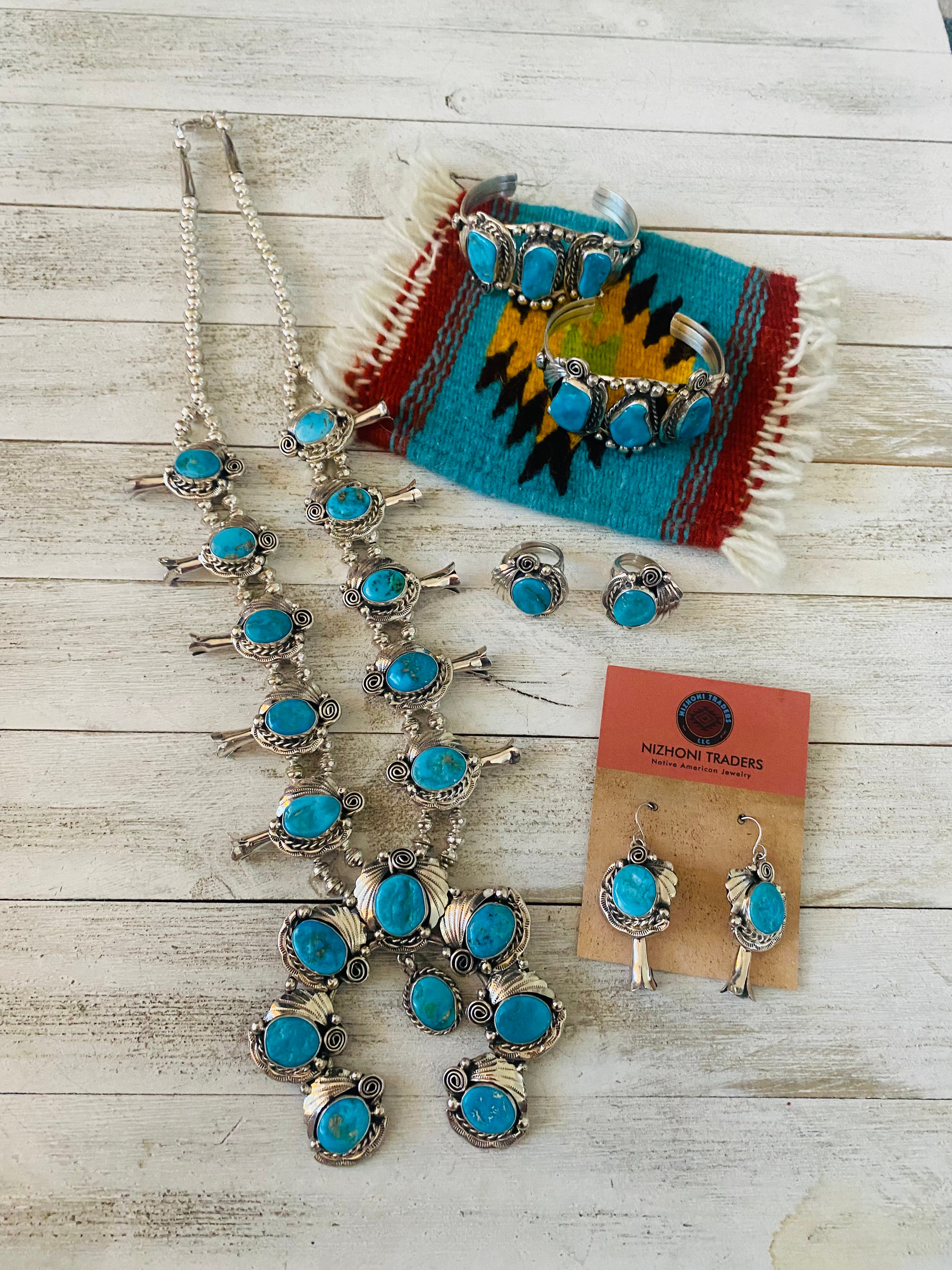 Navajo Kingman Turquoise And Sterling Silver 6 Piece Set