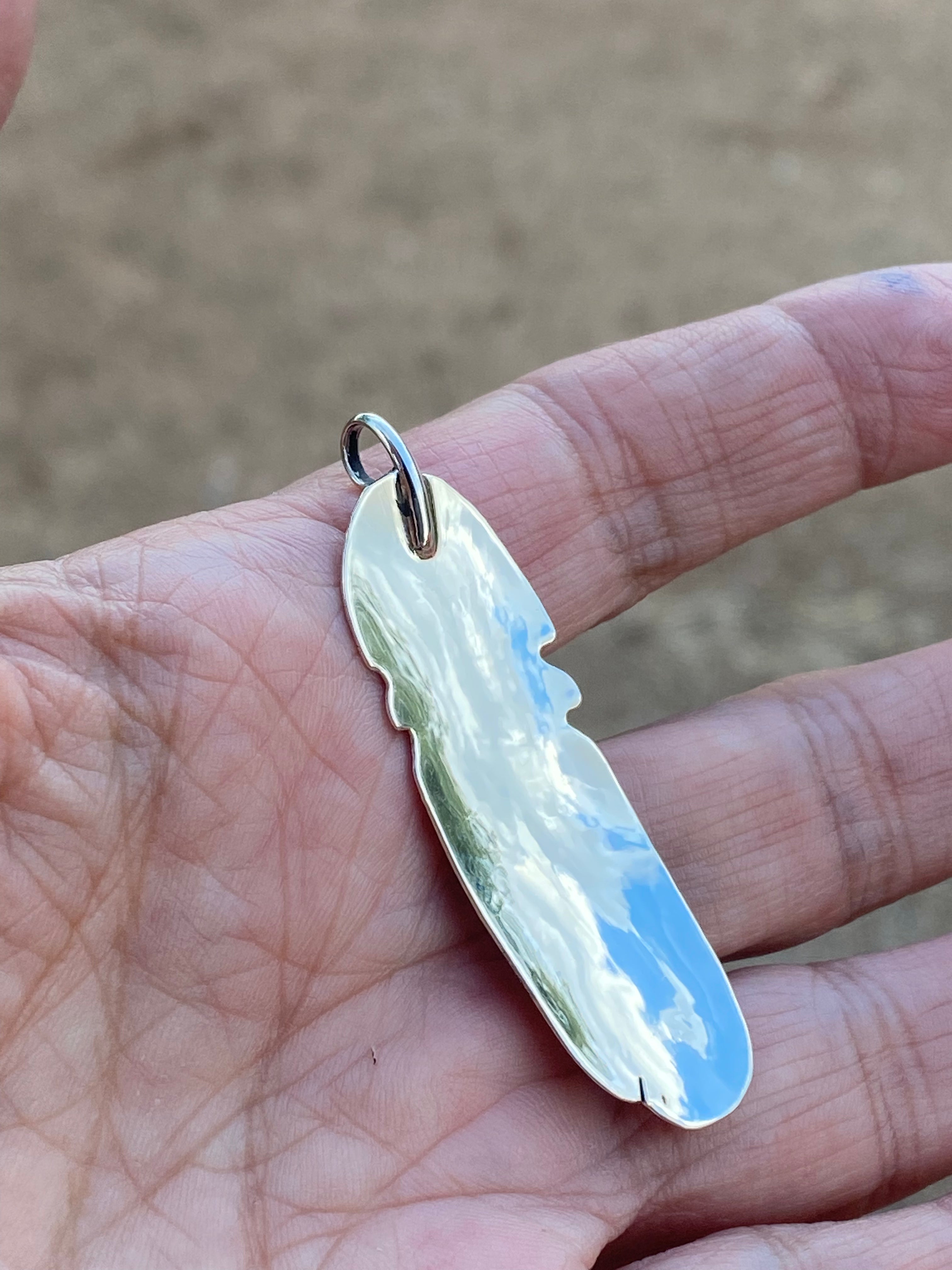 Handcrafted Kingman Turquoise & Sterling Silver Feather Pendant
