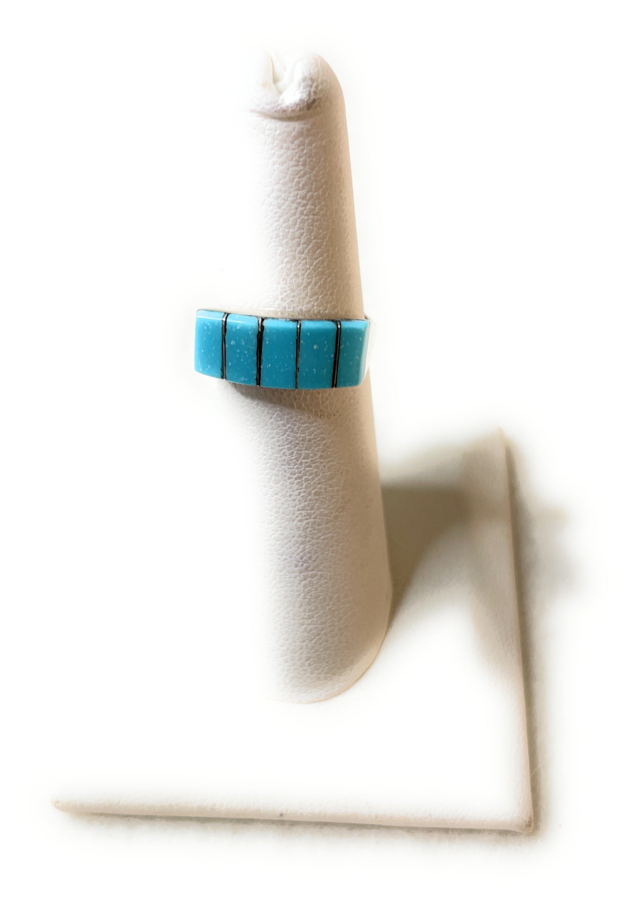 Handcrafted 5 Stone Inlay Turquoise & Sterling Silver Ring Signed