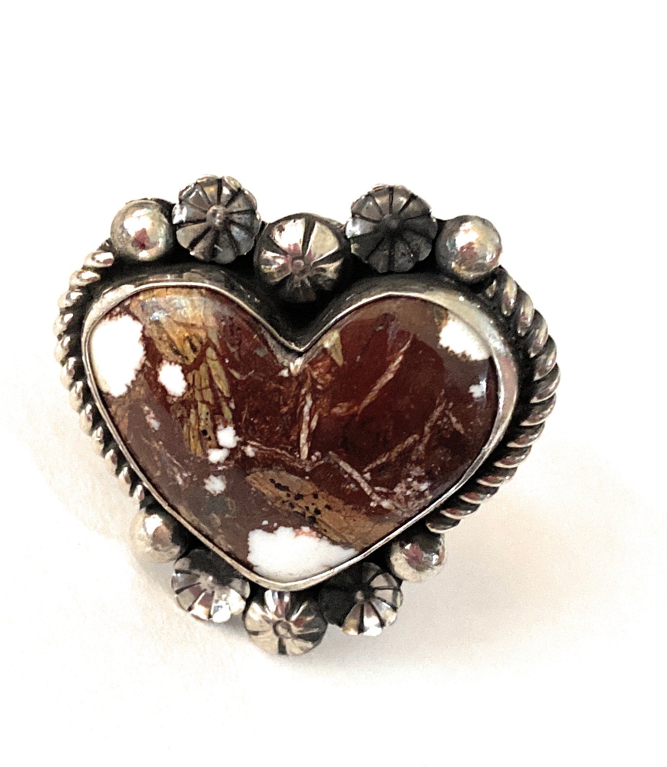 Handcrafted Wild Horse And Sterling Silver Heart Ring