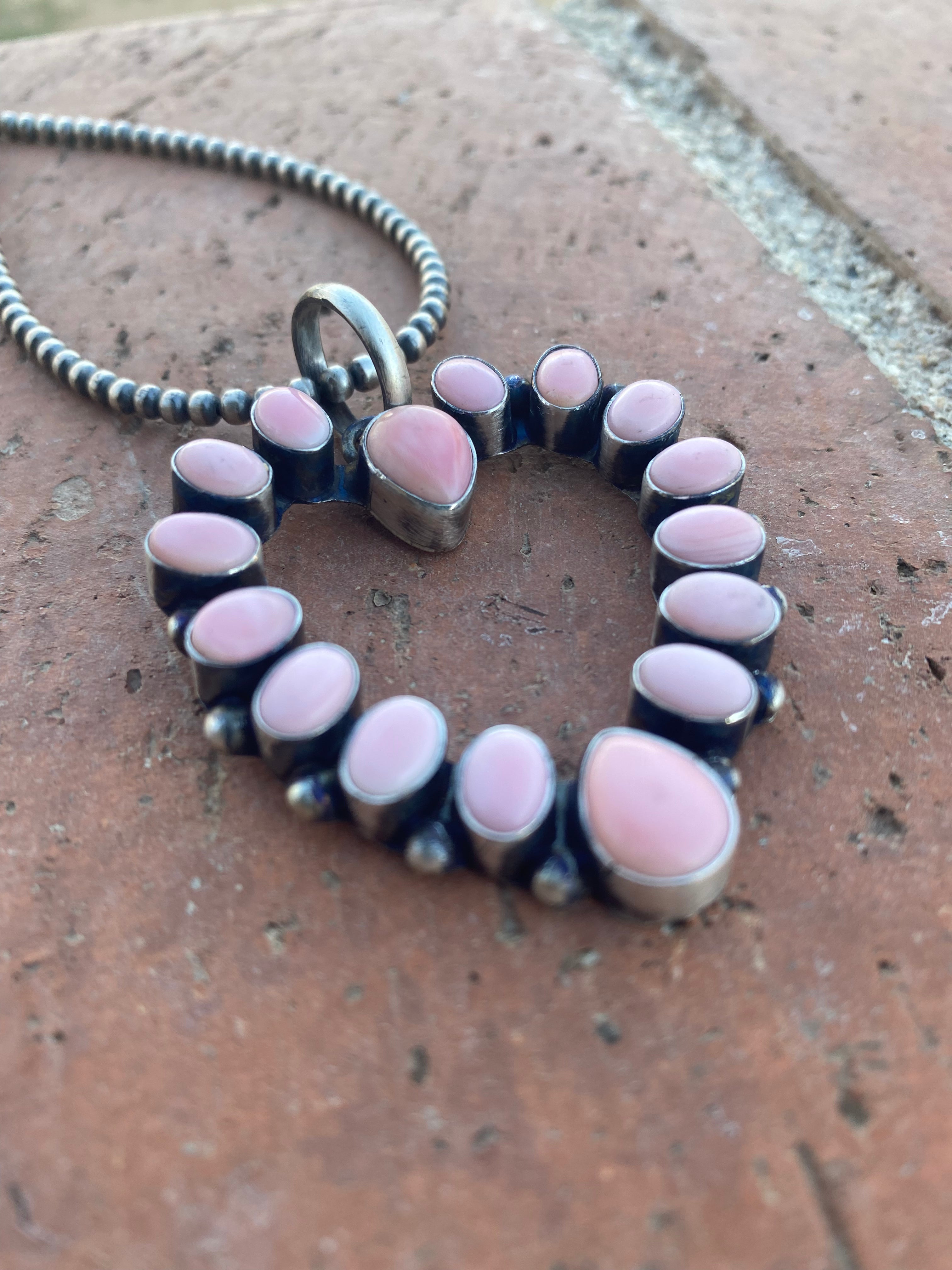 Handcrafted Heart Queen Pink Conch & Sterling Silver Pendant Signed