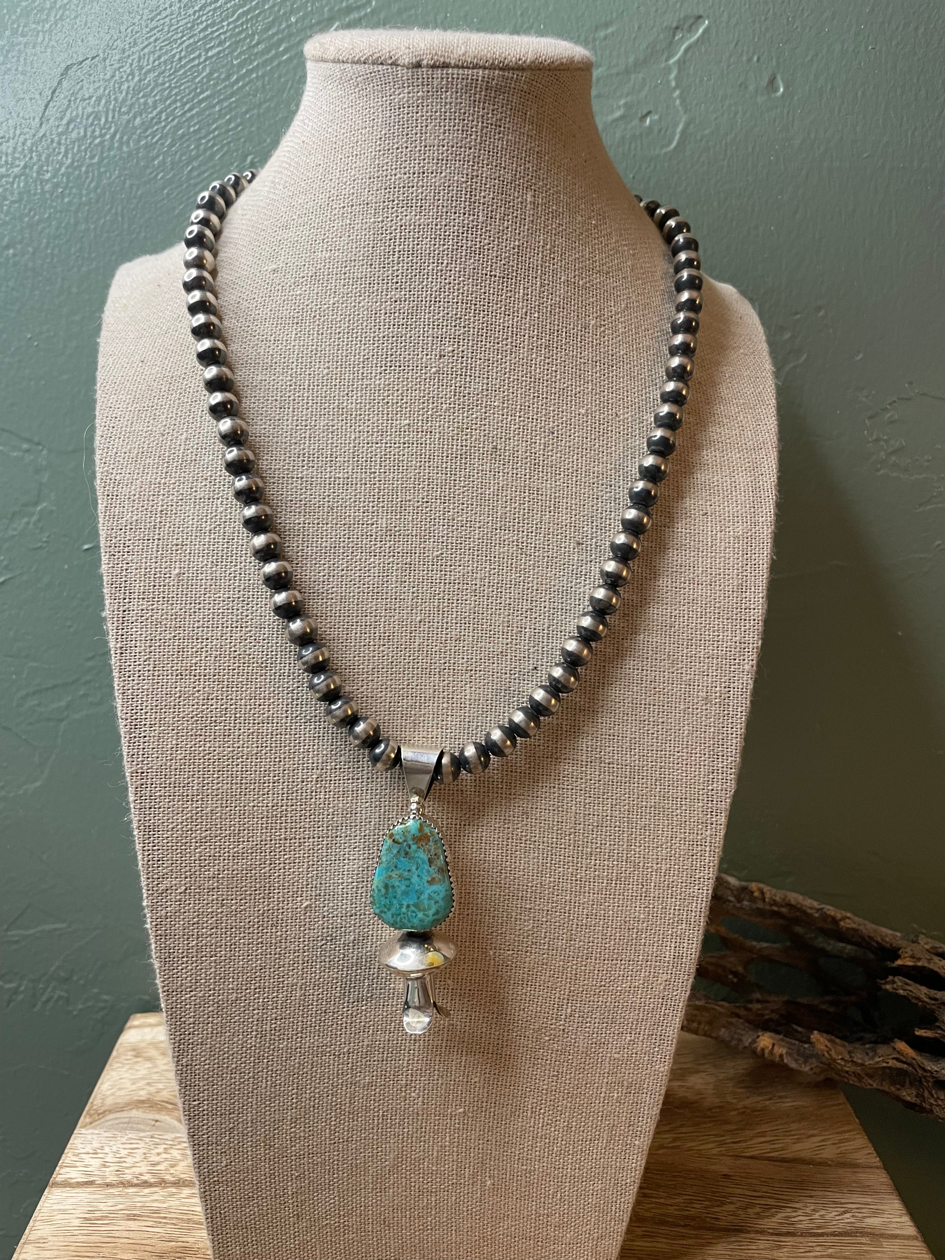 Handcrafted & Handmade Sterling Silver Blue Turquoise Blossom Pendant