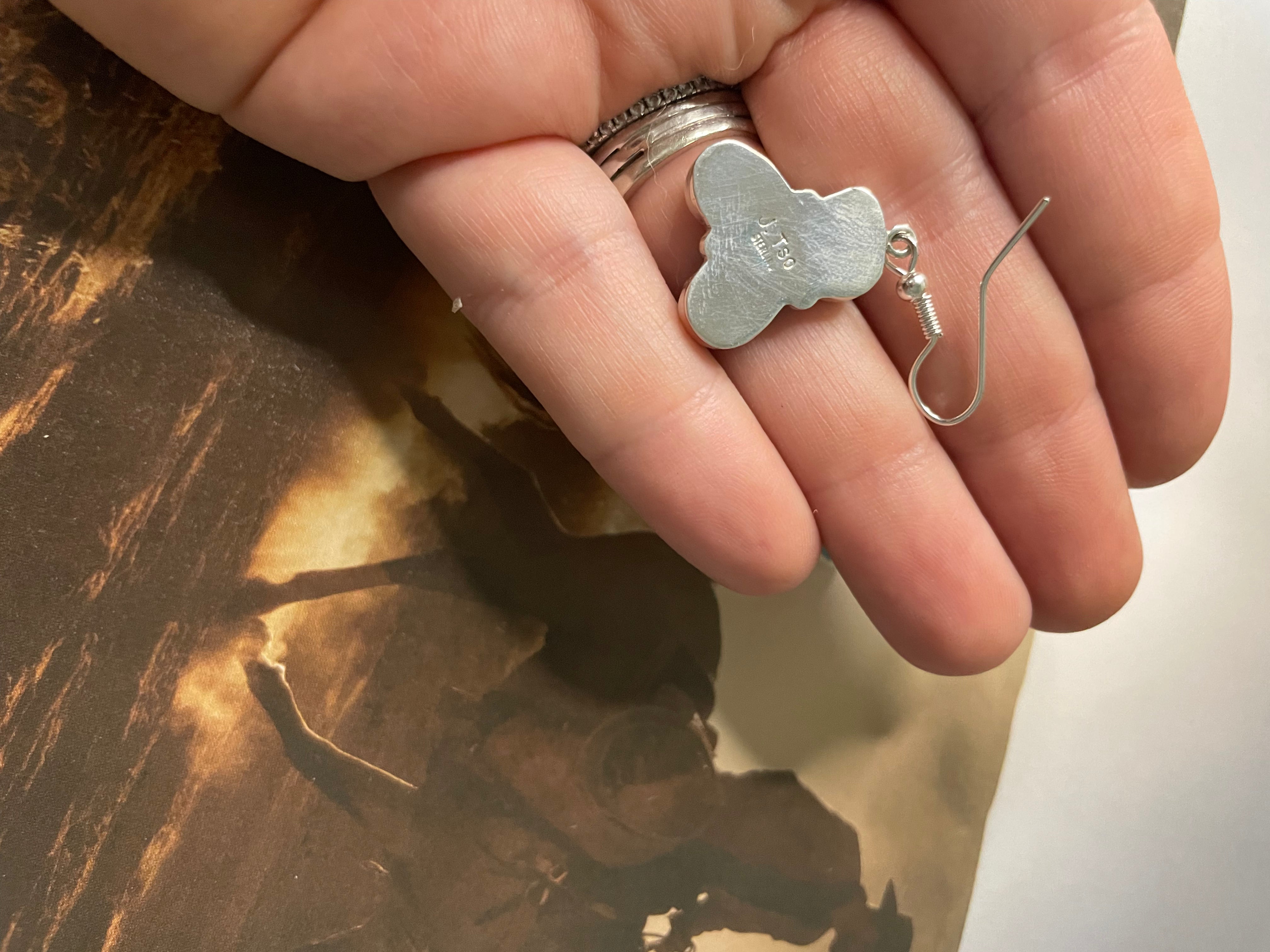 Handcrafted Turquoise And Sterling Silver 3 Stone Dangle Earrings Signed