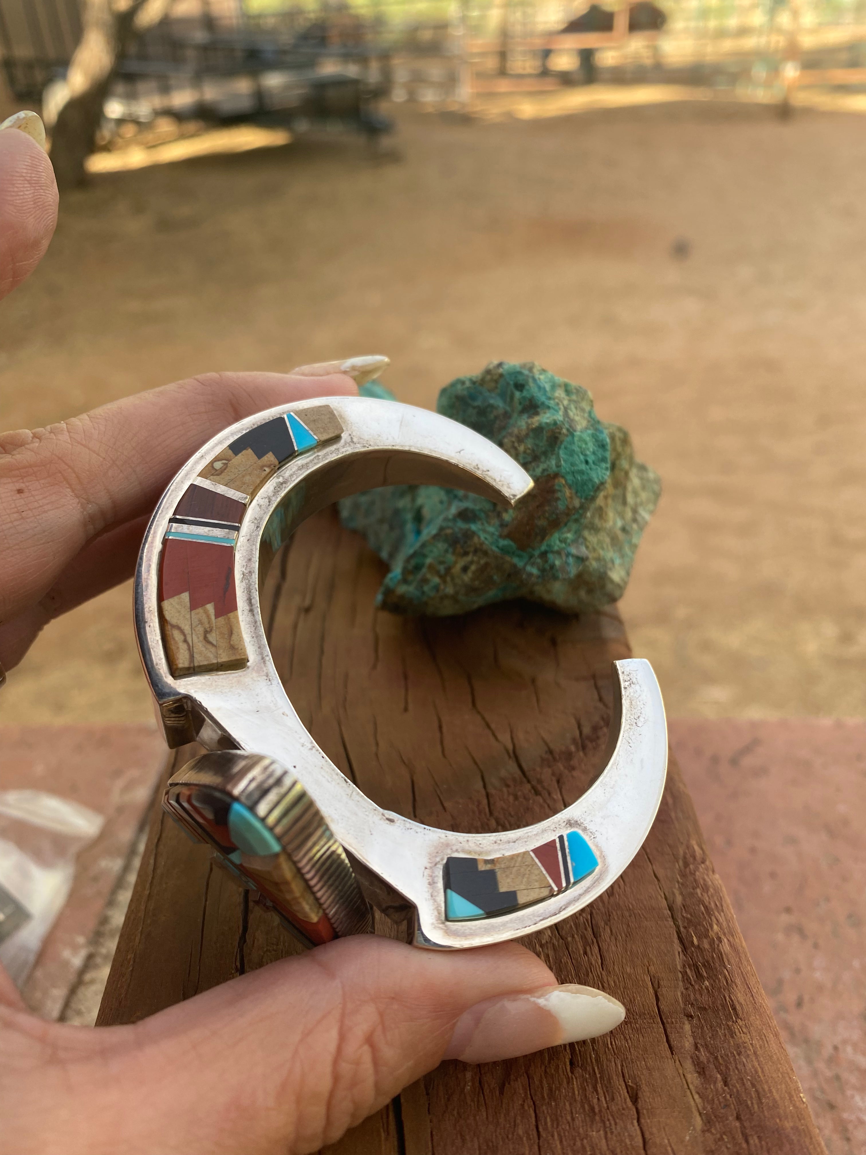 Navajo Multi Stone & Sterling Silver High Rise Inlay Cuff Bracelet by Melvin Francis /