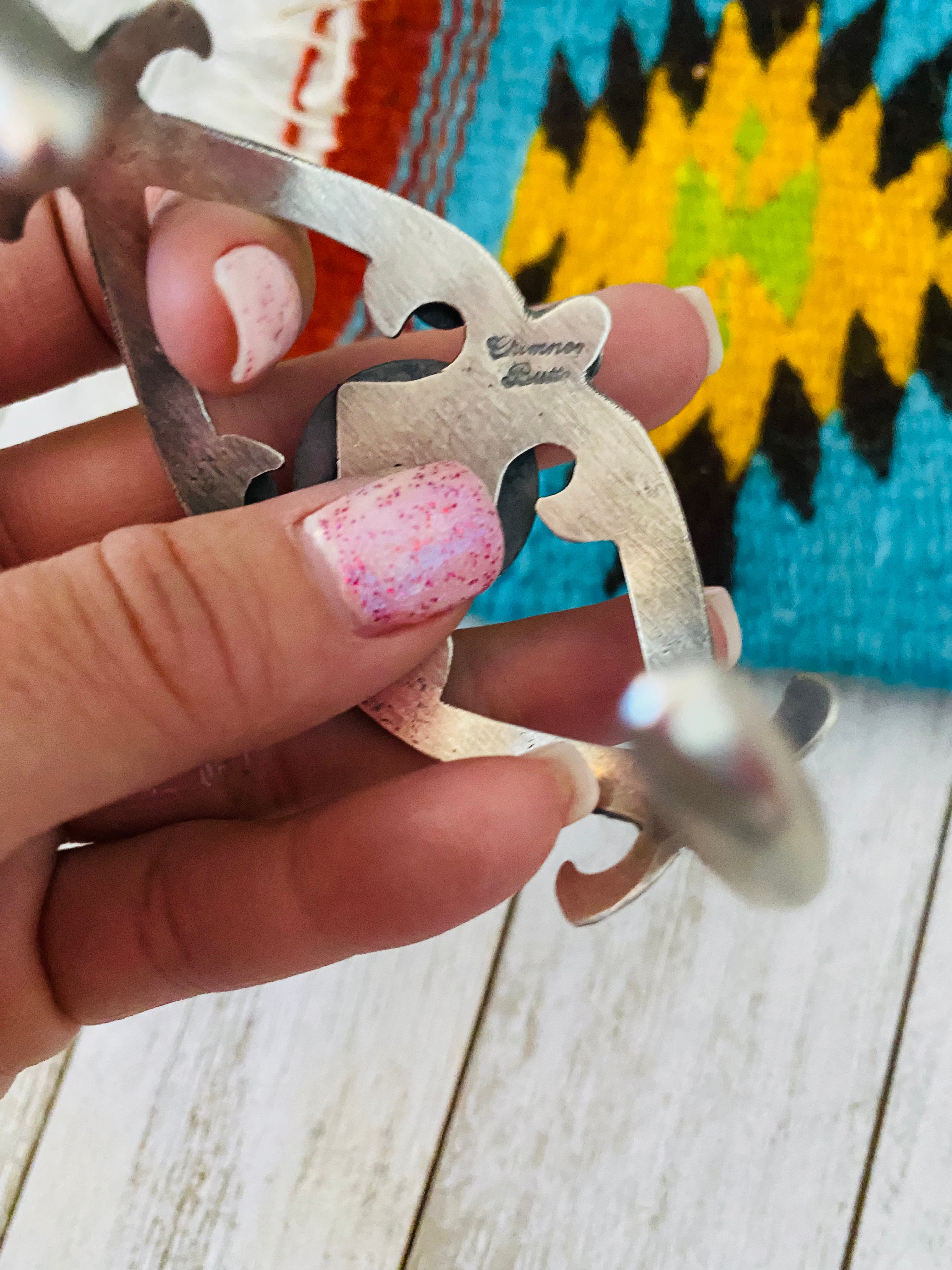 Handcrafted Queen Pink Conch Shell & Sterling Silver Cuff Bracelet By Chimney Butte /
