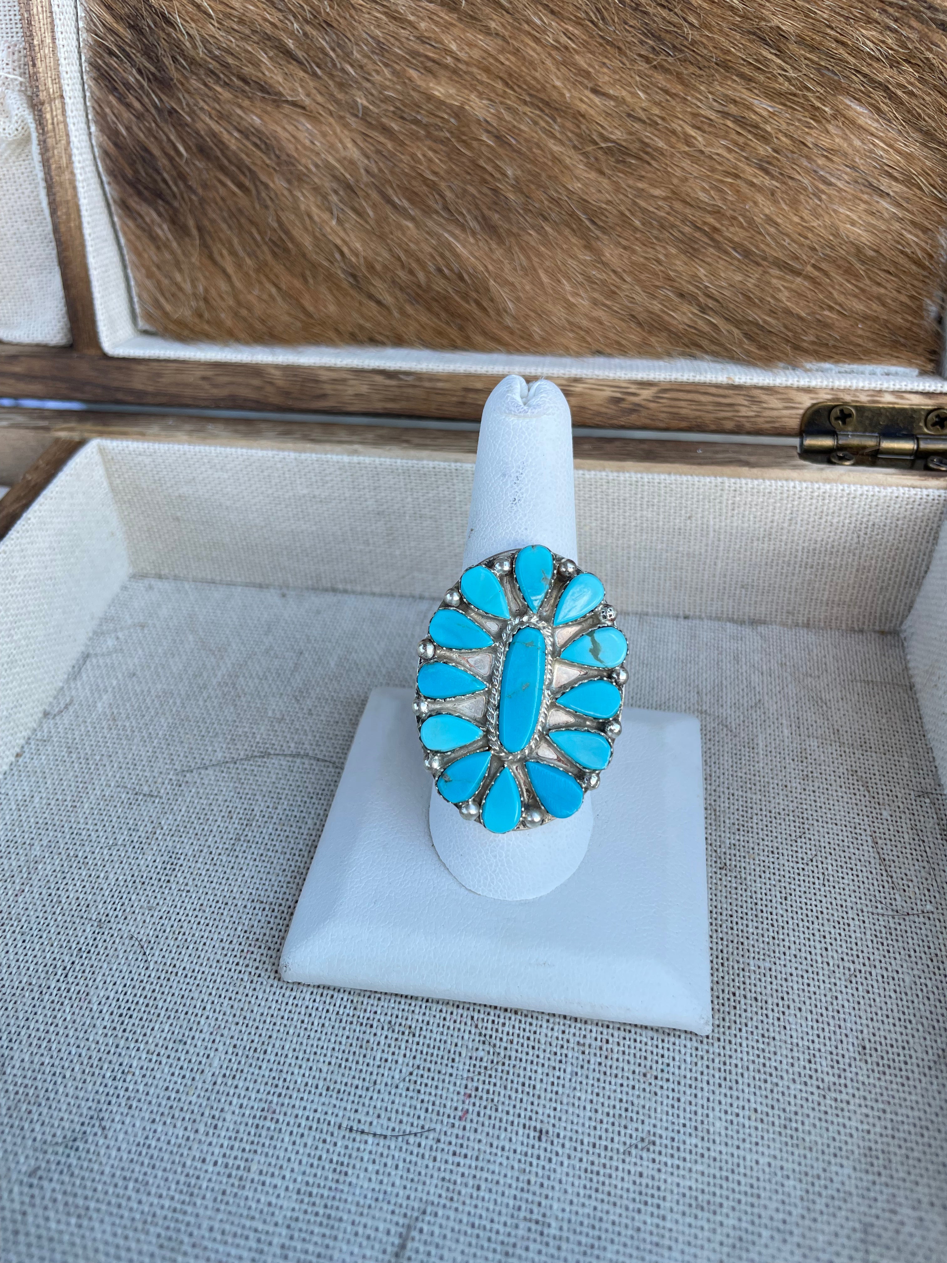 Handcrafted Turquoise And Sterling Silver Statement Ring