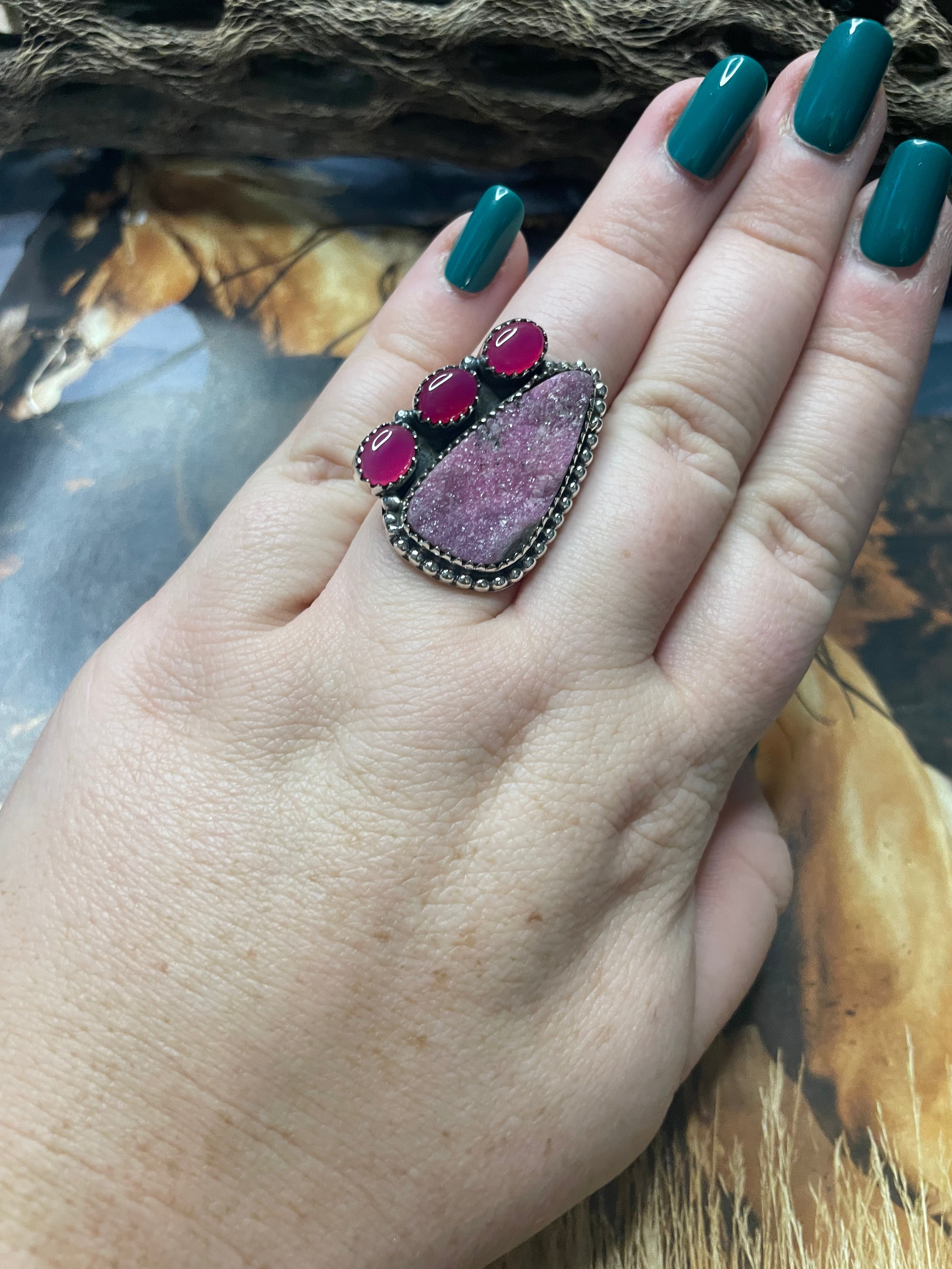 Handmade Colbalt Calcite Adjustable Ring