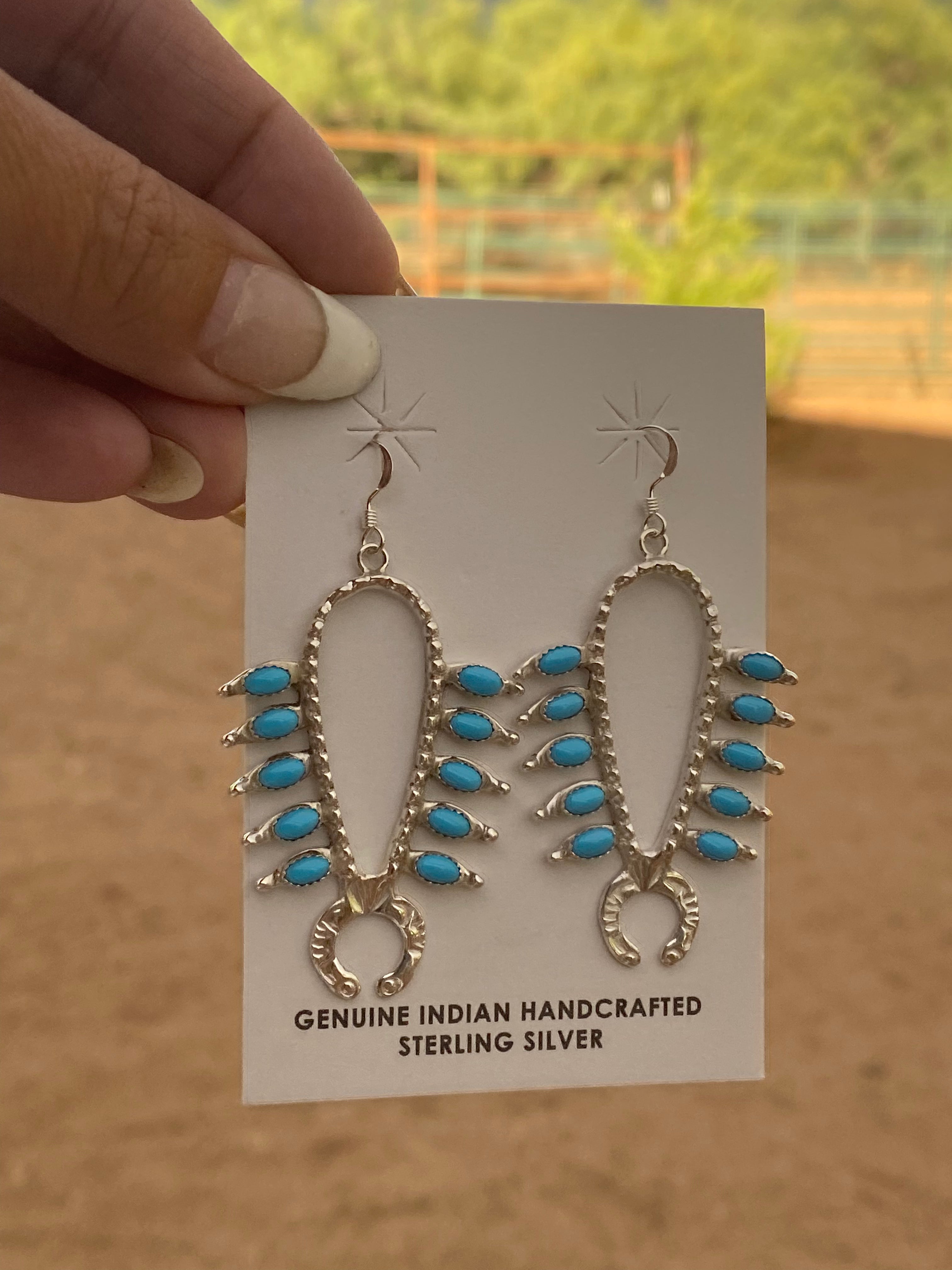 Handcrafted Sterling Silver & Turquoise Squash Blossom Earrings