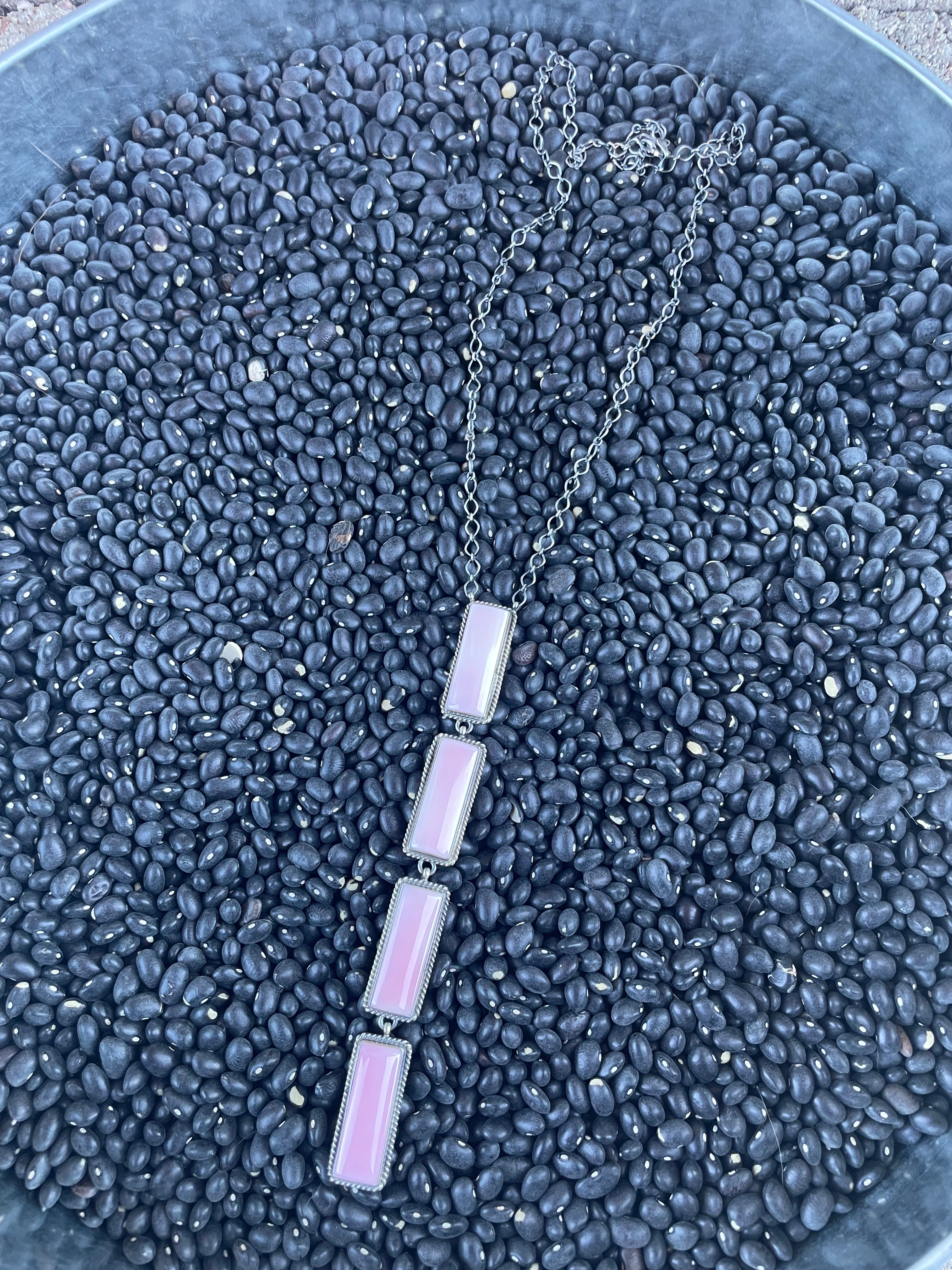 Handcrafted Queen Pink Conch Shell And Sterling Silver Drop Necklace Signed