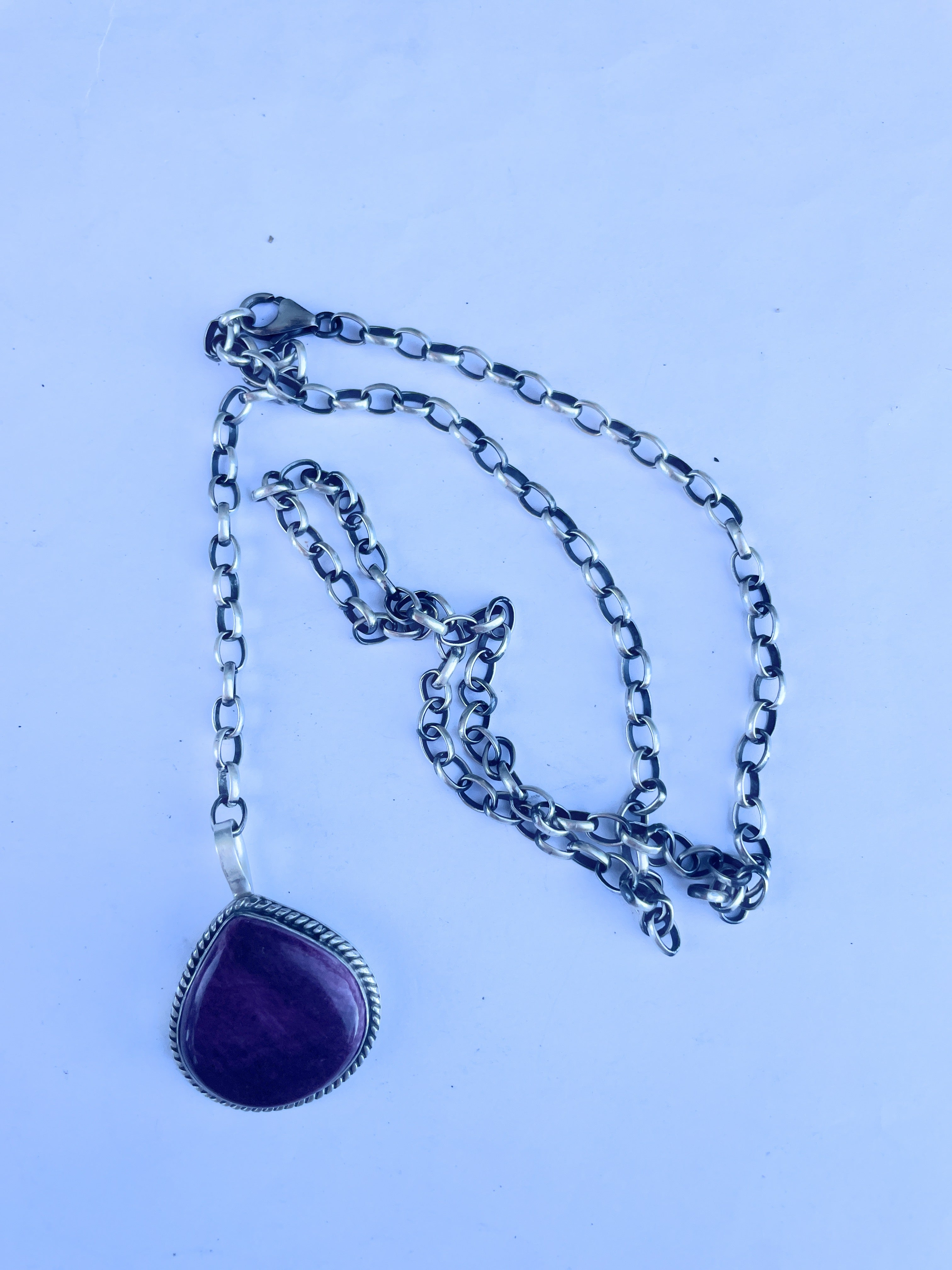 Navajo Handmade Purple Spiny And Sterling Silver Necklace By Emer Thompson