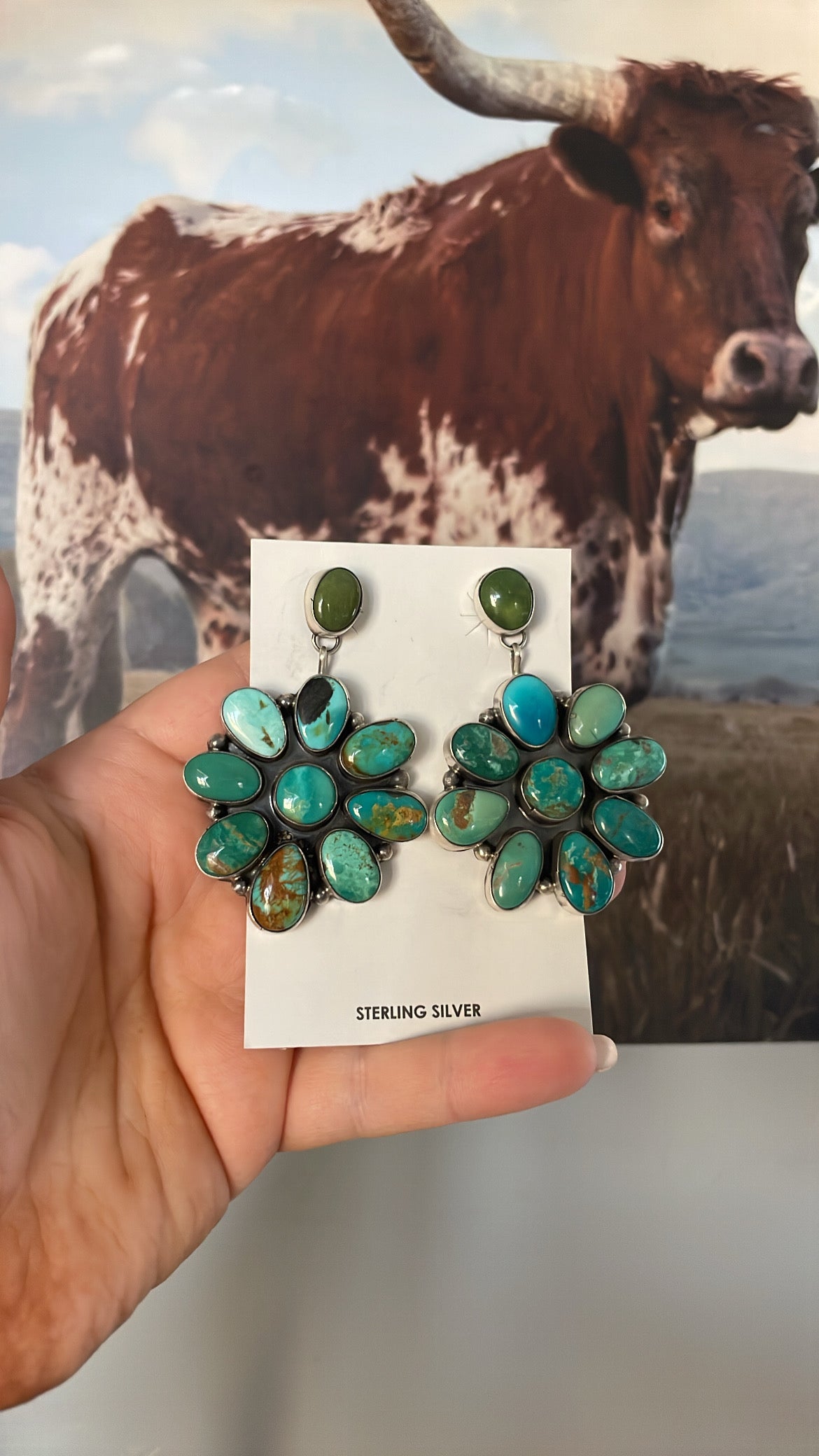 Handcrafted Sterling Silver And Multi Stone Turquoise Dangle Earrings Signed Sheila Becenti