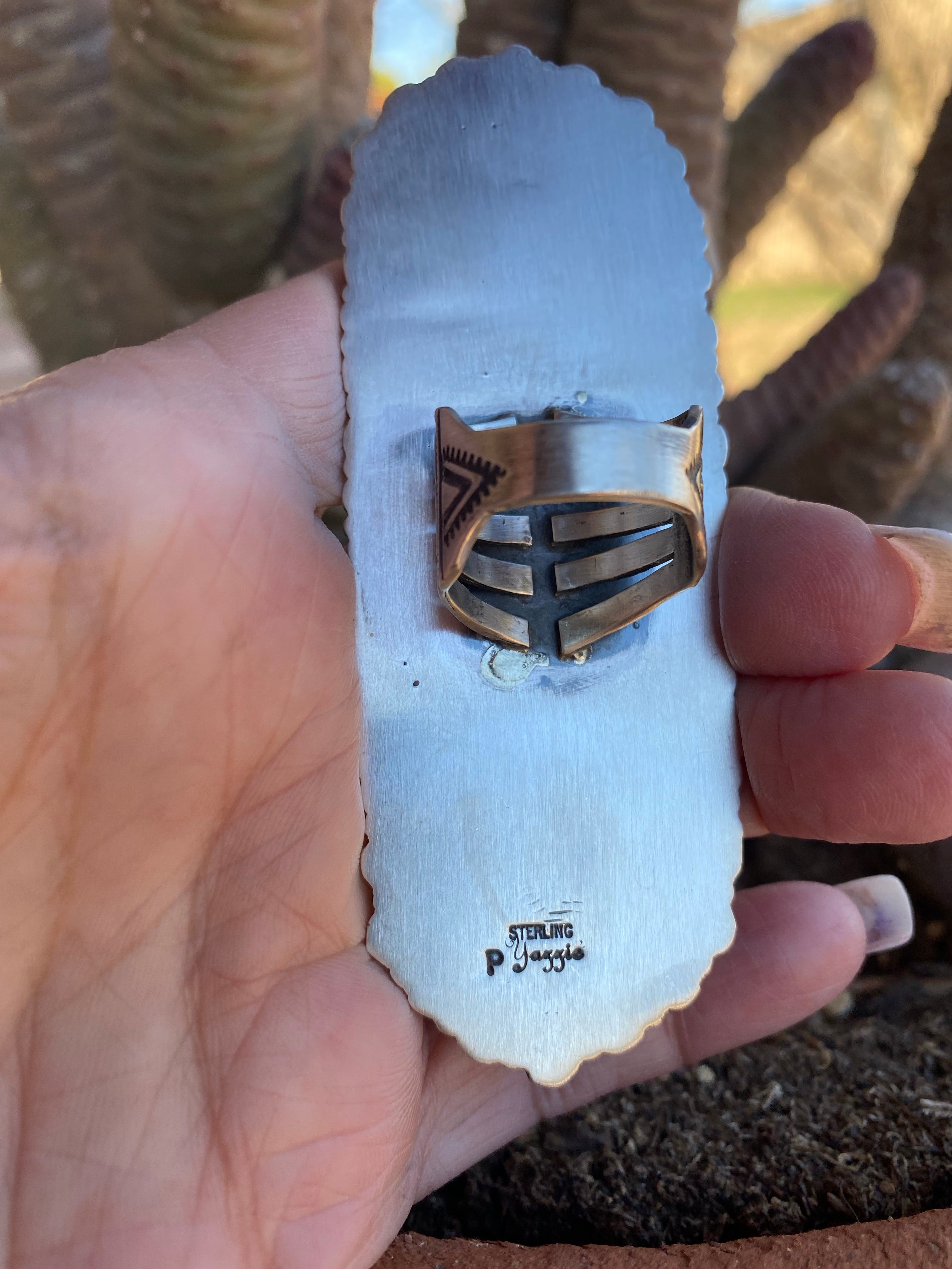 Handcrafted Patrick Yazzie Sterling Silver Jumbo Hand Stamped Ring