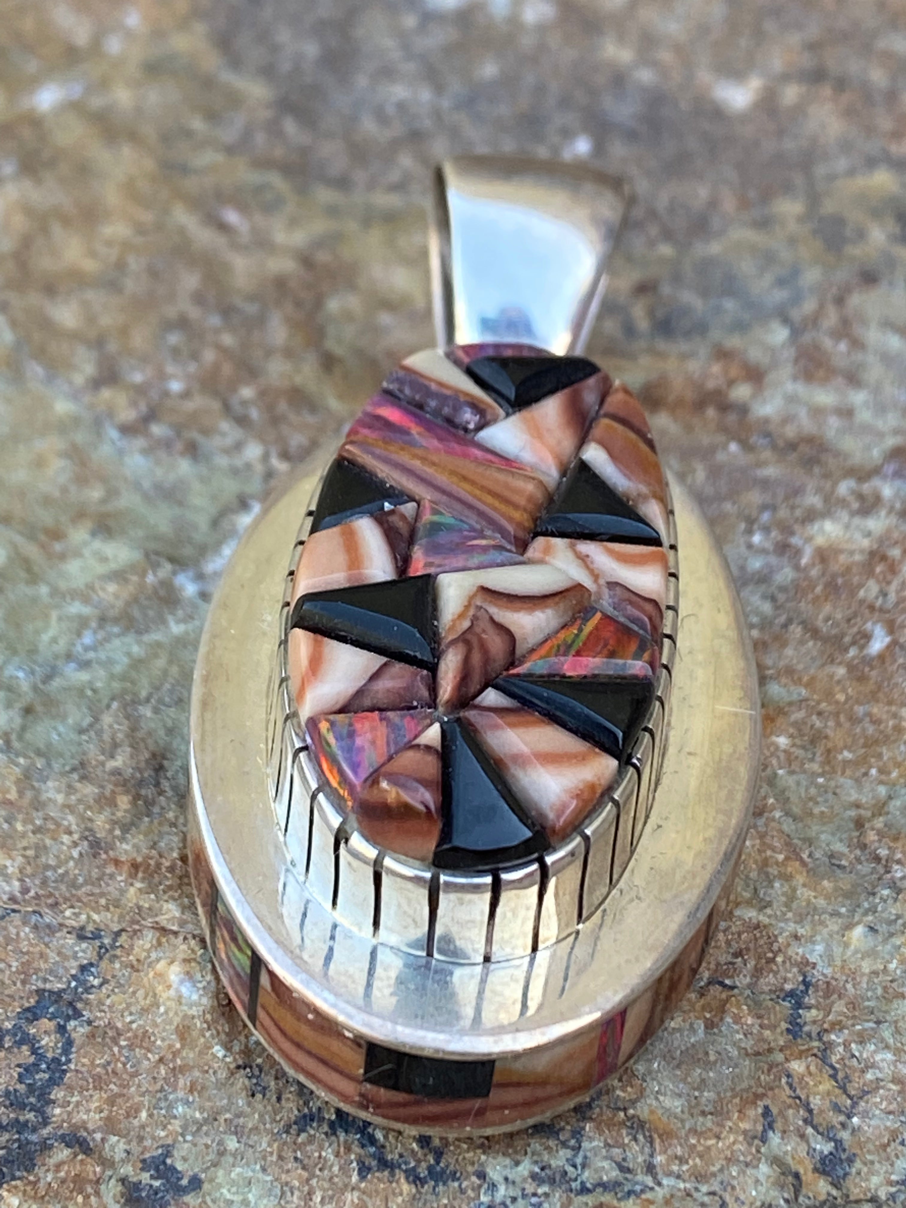 Handcrafted Onyx, Purple Spiny, Coral & Sterling Silver Pendant