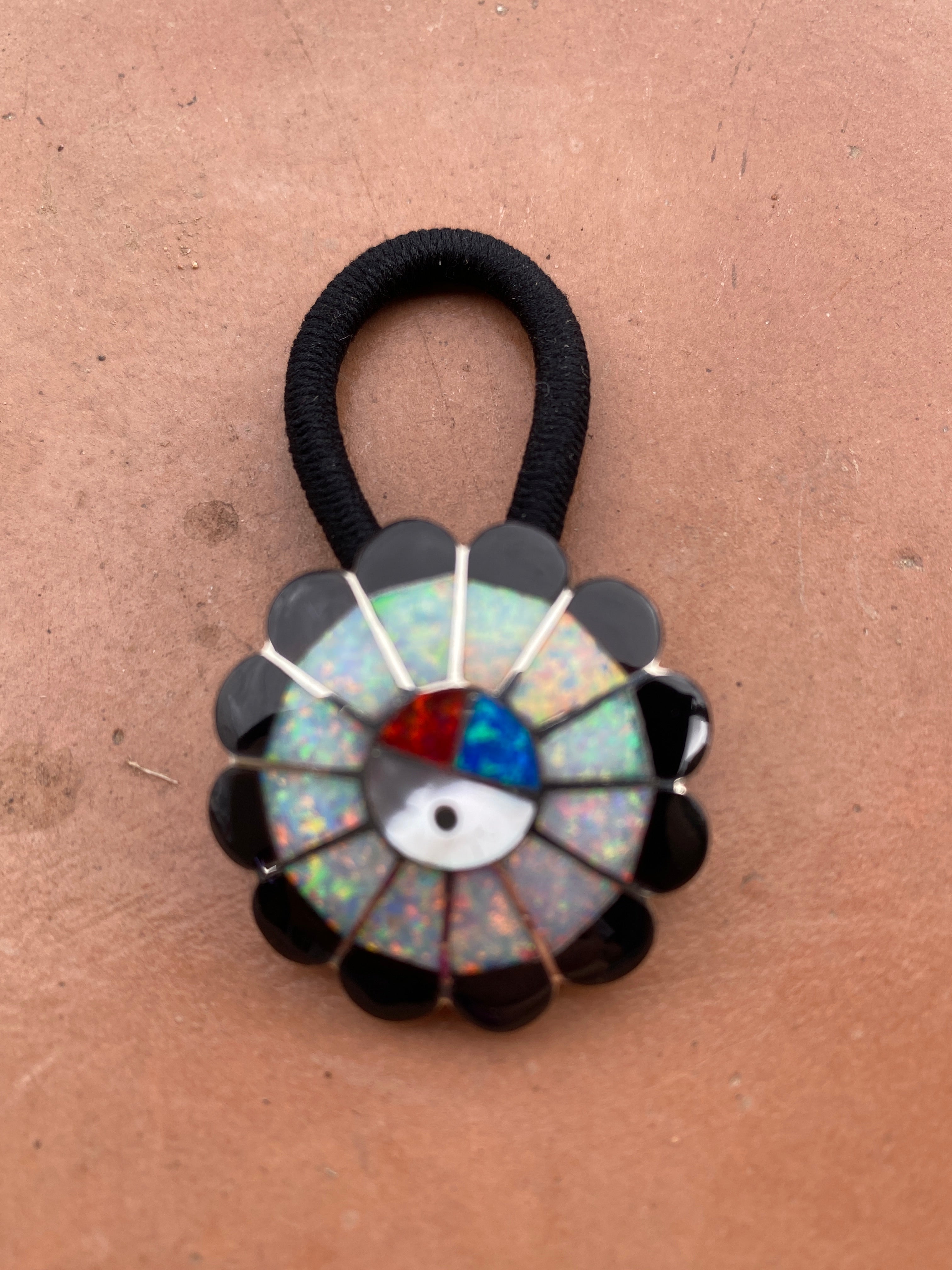 Handcrafted Sterling Silver and Multi Stone Sunface Hair Tie