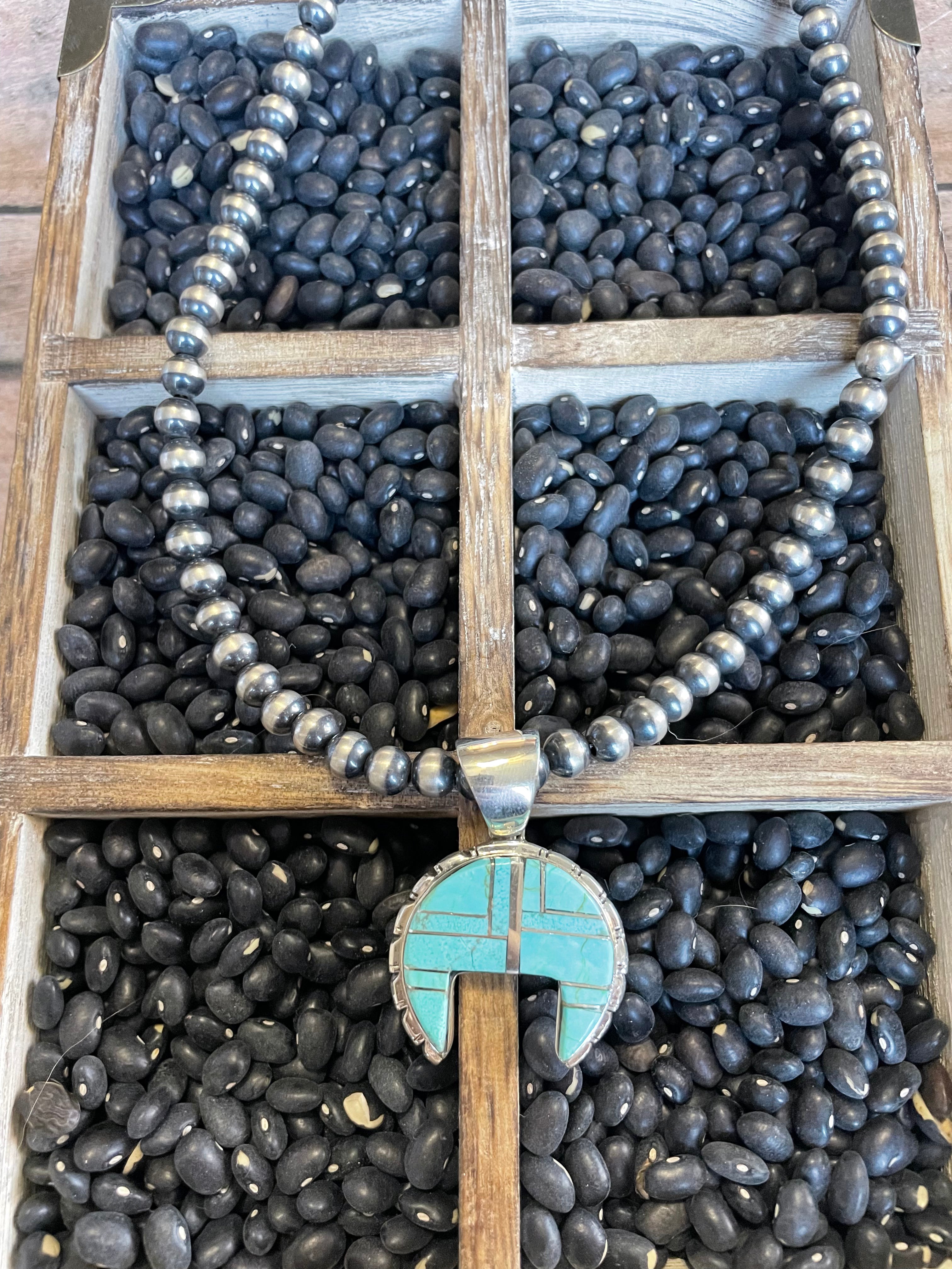 Handcrafted Number 8 Turquoise Inlay & Sterling Silver Pendant Signed