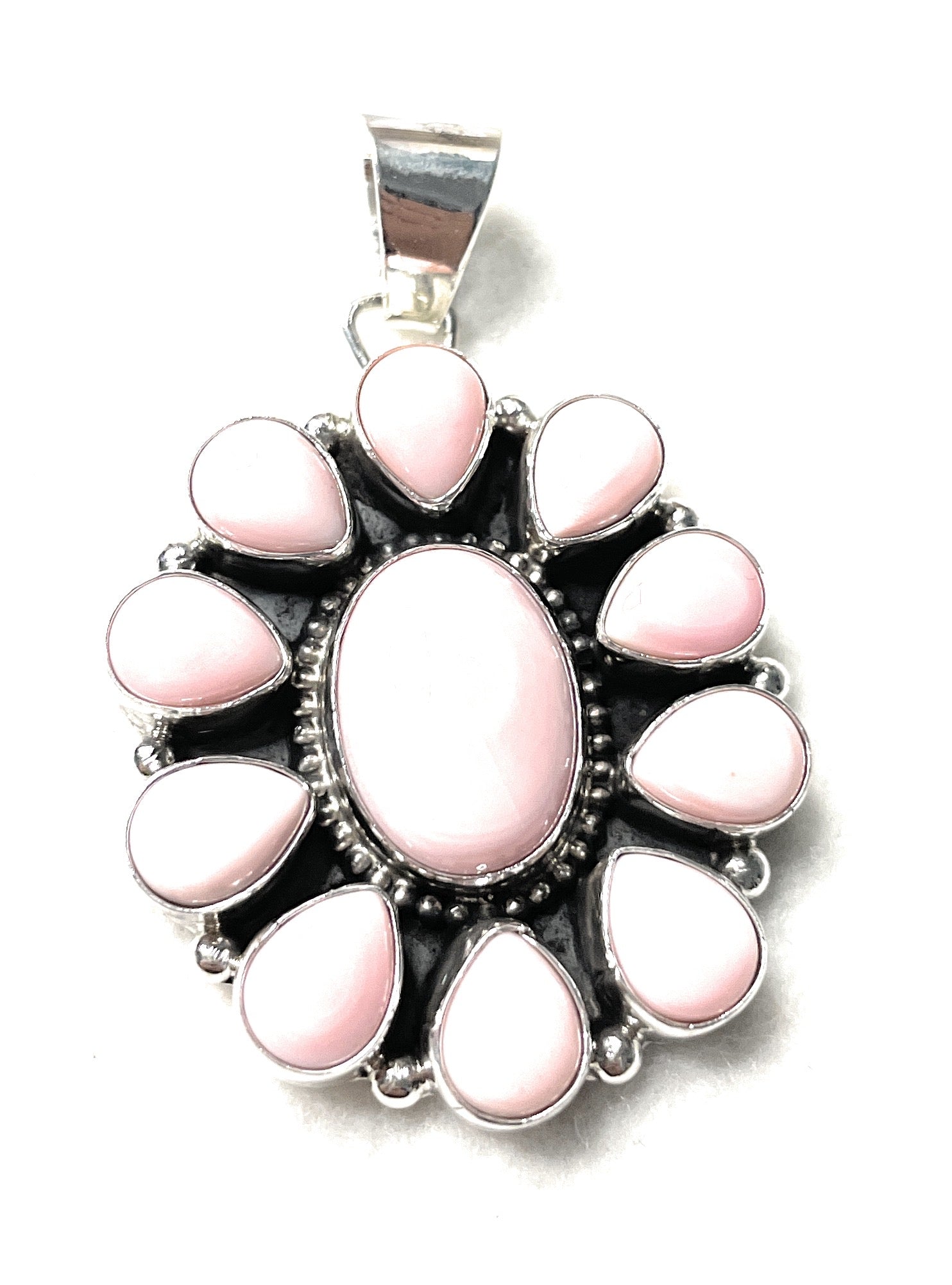 Handcrafted Queen Pink Conch Shell And Sterling Silver Pendant Signed Sheila 10 Petals