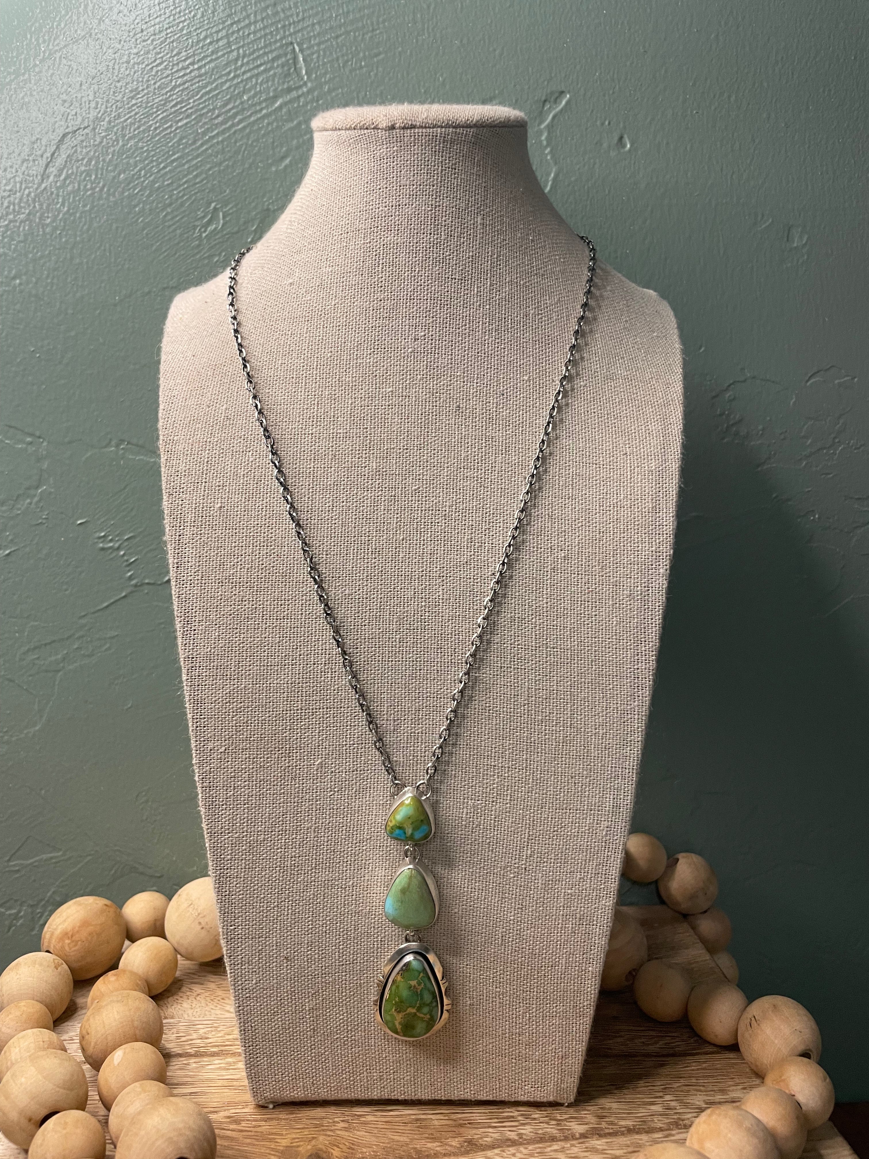 Handcrafted Sterling Silver And Sonoran Mountain Turquoise Lariat Necklace