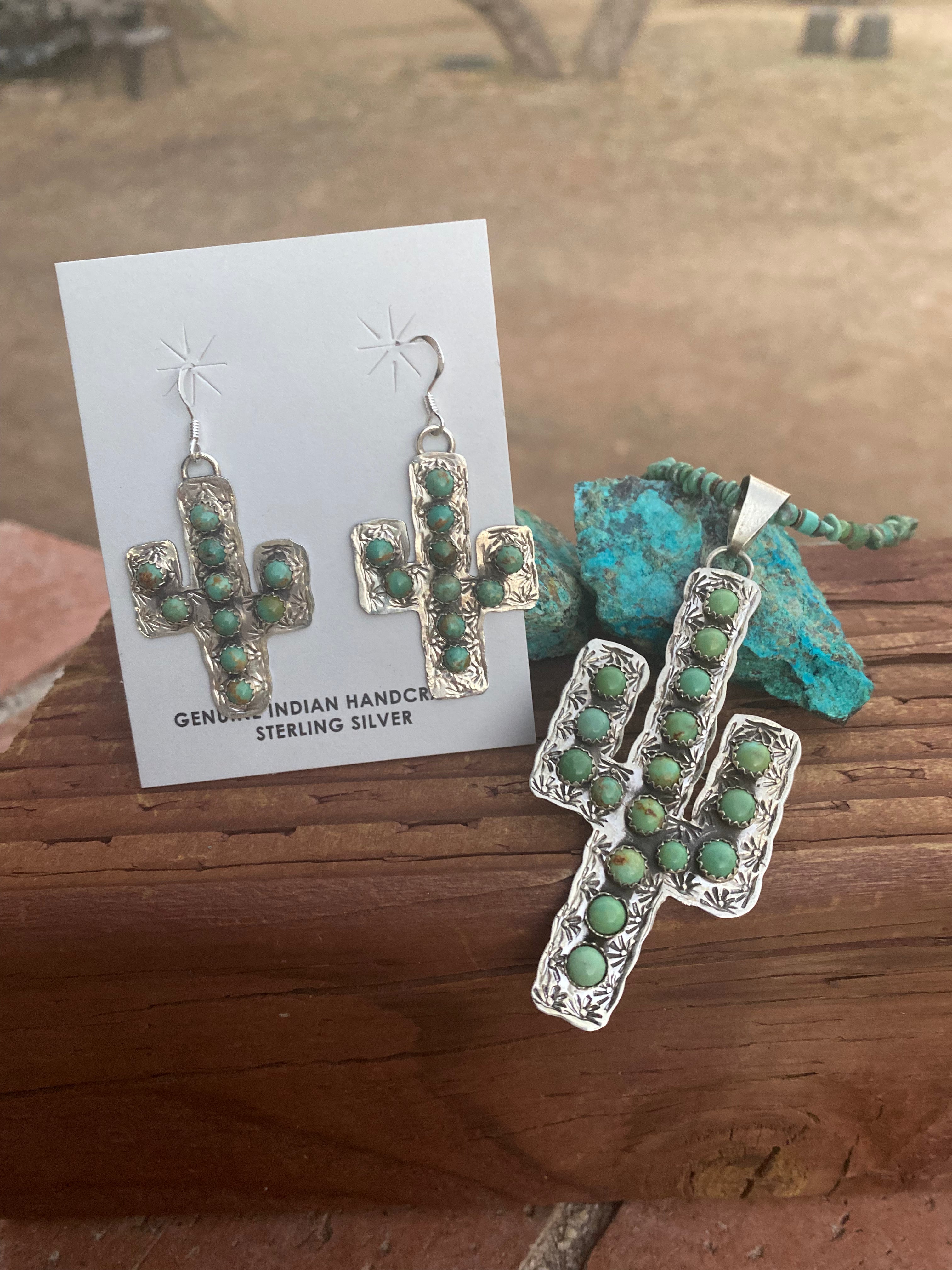 Handcrafted Royston Turquoise Saguaro Sterling Necklace