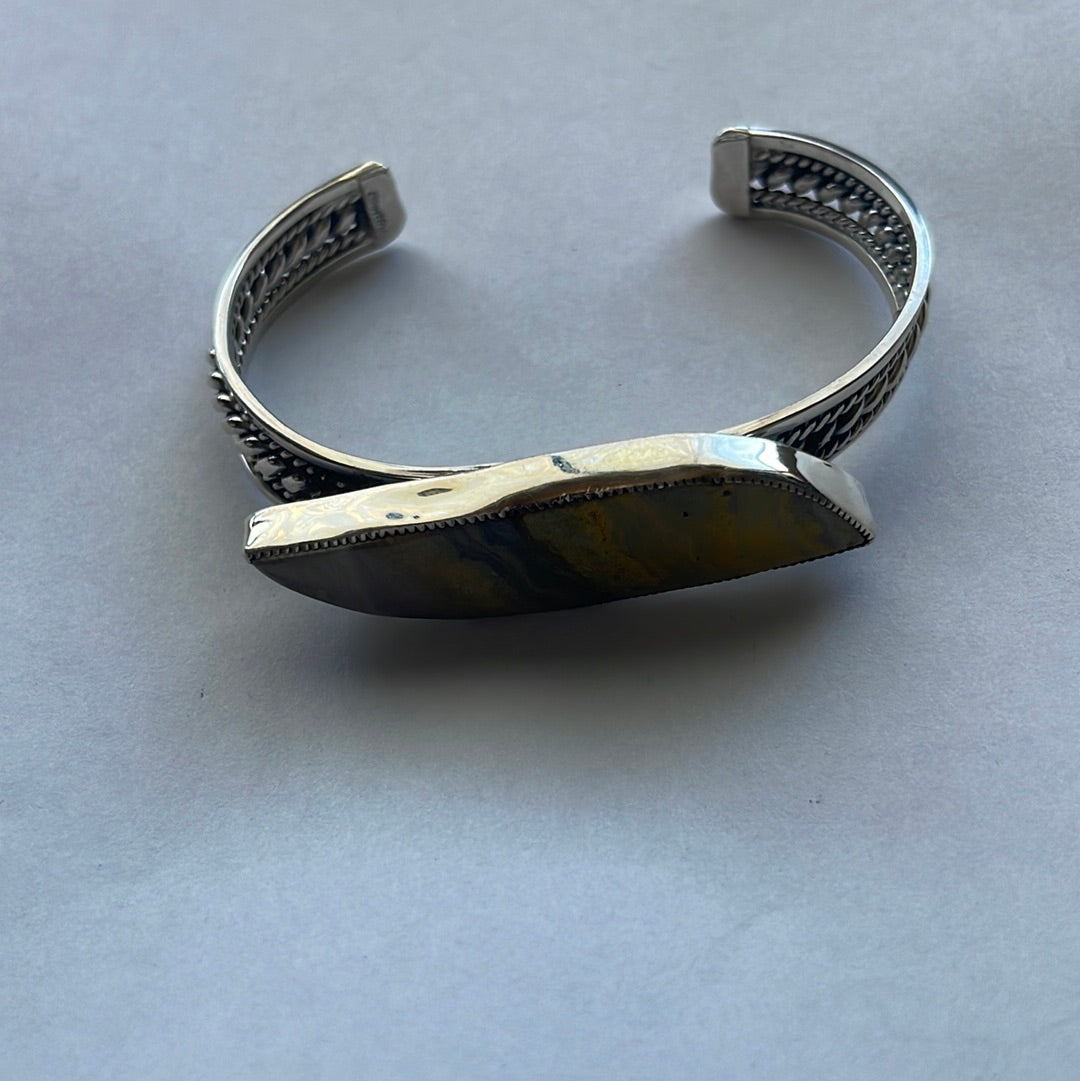 Bumble Bee & Sterling Silver Adjustable Cuff Bracelet /