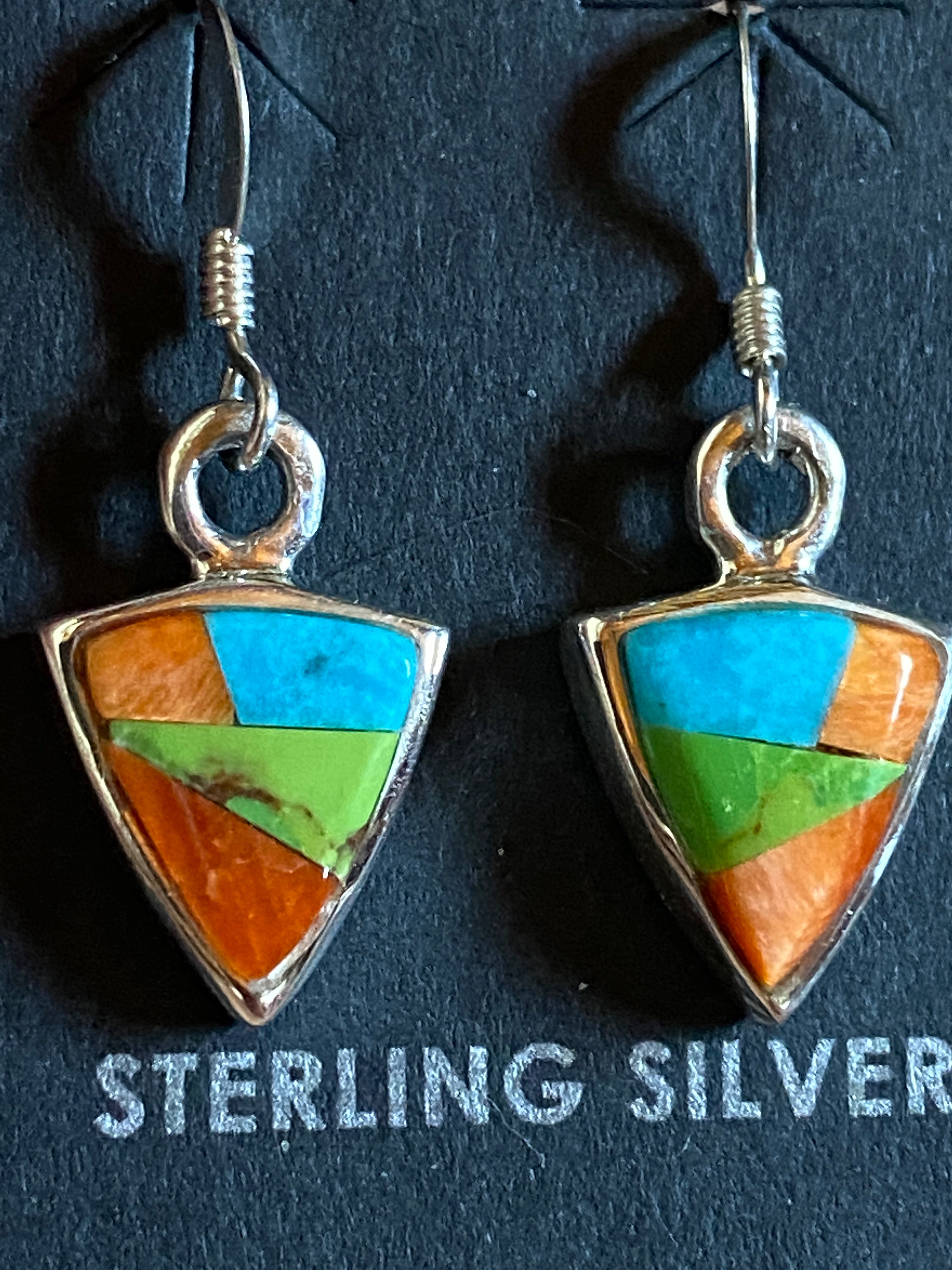 Handcrafted Turquoise Orange Spiny Mini Triangle Drop Earrings